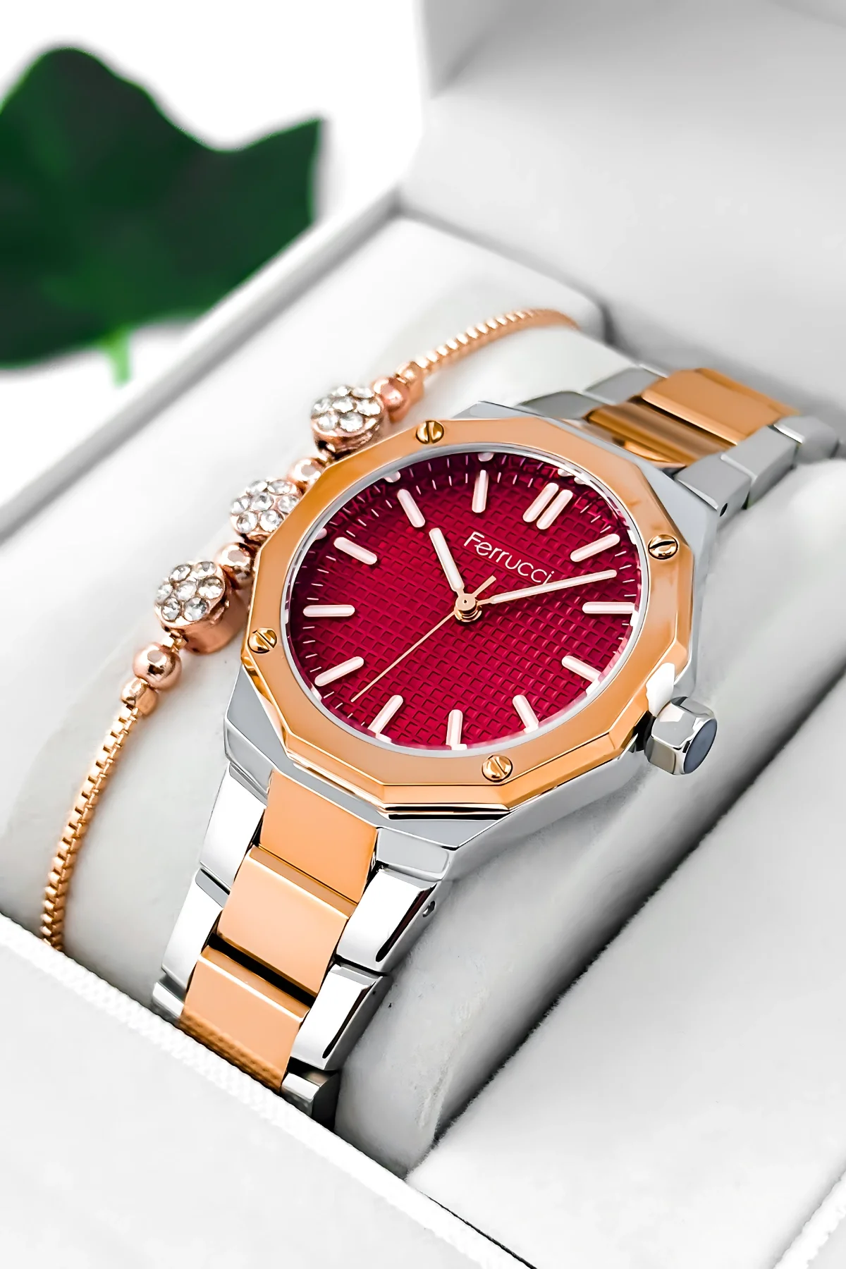 Ferrucci Çelik Kordon Çelik Kasa Kadın Kol Saati, 3 ATM Su Geçirmez Gümüş-Rose zmfer193