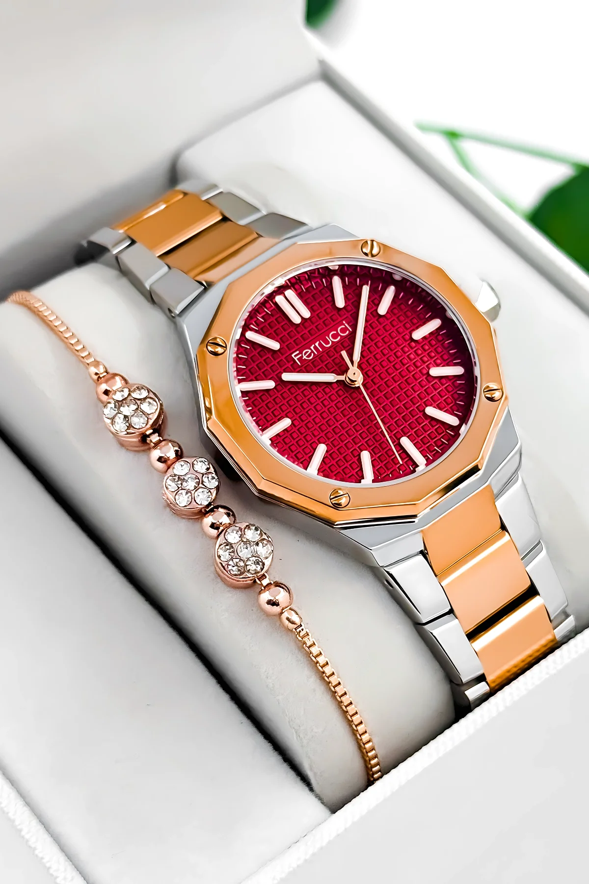 Ferrucci Çelik Kordon Çelik Kasa Kadın Kol Saati, 3 ATM Su Geçirmez Gümüş-Rose zmfer193