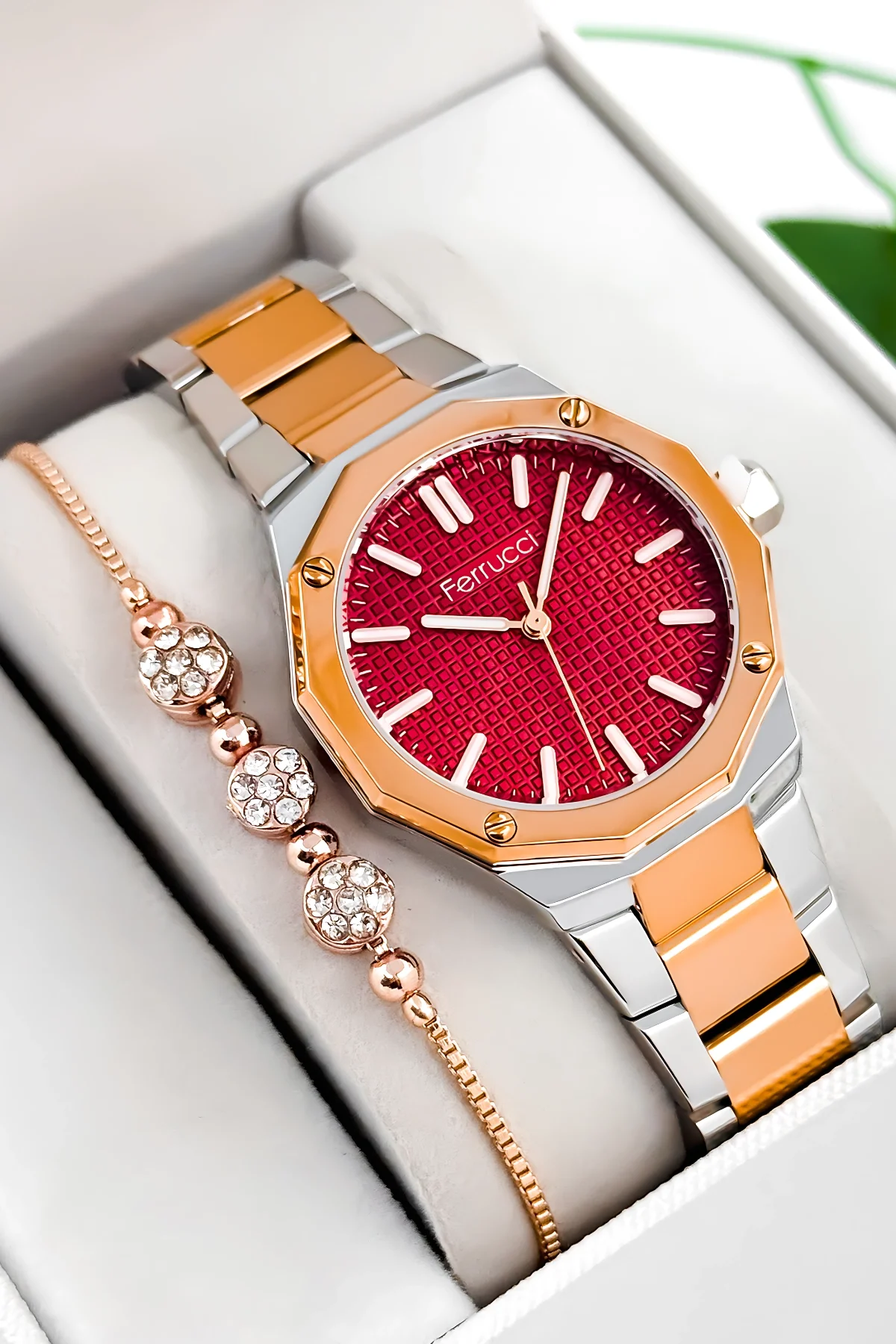 Ferrucci Çelik Kordon Çelik Kasa Kadın Kol Saati, 3 ATM Su Geçirmez Gümüş-Rose zmfer193
