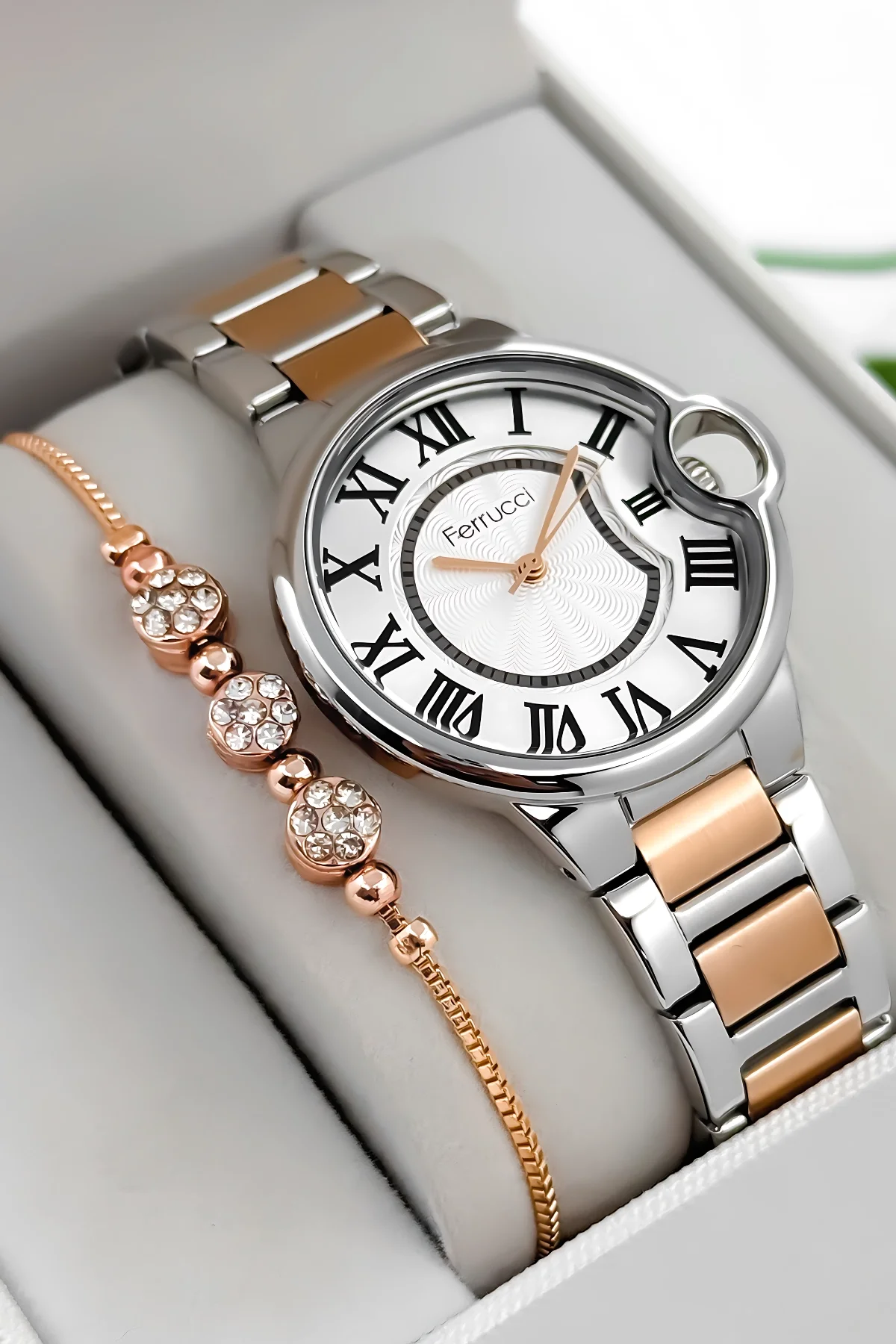 Ferrucci Çelik Kordon Çelik Kasa Kadın Kol Saati, 3 ATM Su Geçirmez Gümüş-Rose zmfer195