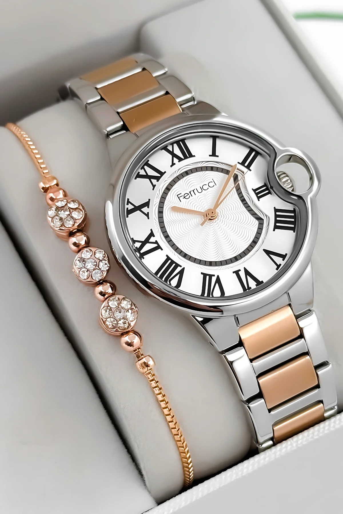 Ferrucci Çelik Kordon Çelik Kasa Kadın Kol Saati, 3 ATM Su Geçirmez Gümüş-Rose zmfer195