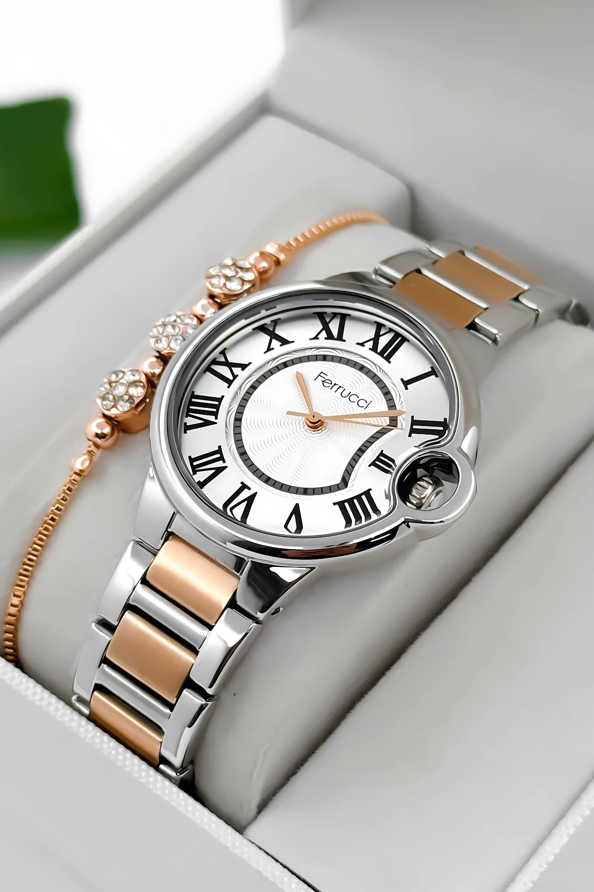 Ferrucci Çelik Kordon Çelik Kasa Kadın Kol Saati, 3 ATM Su Geçirmez Gümüş-Rose zmfer195