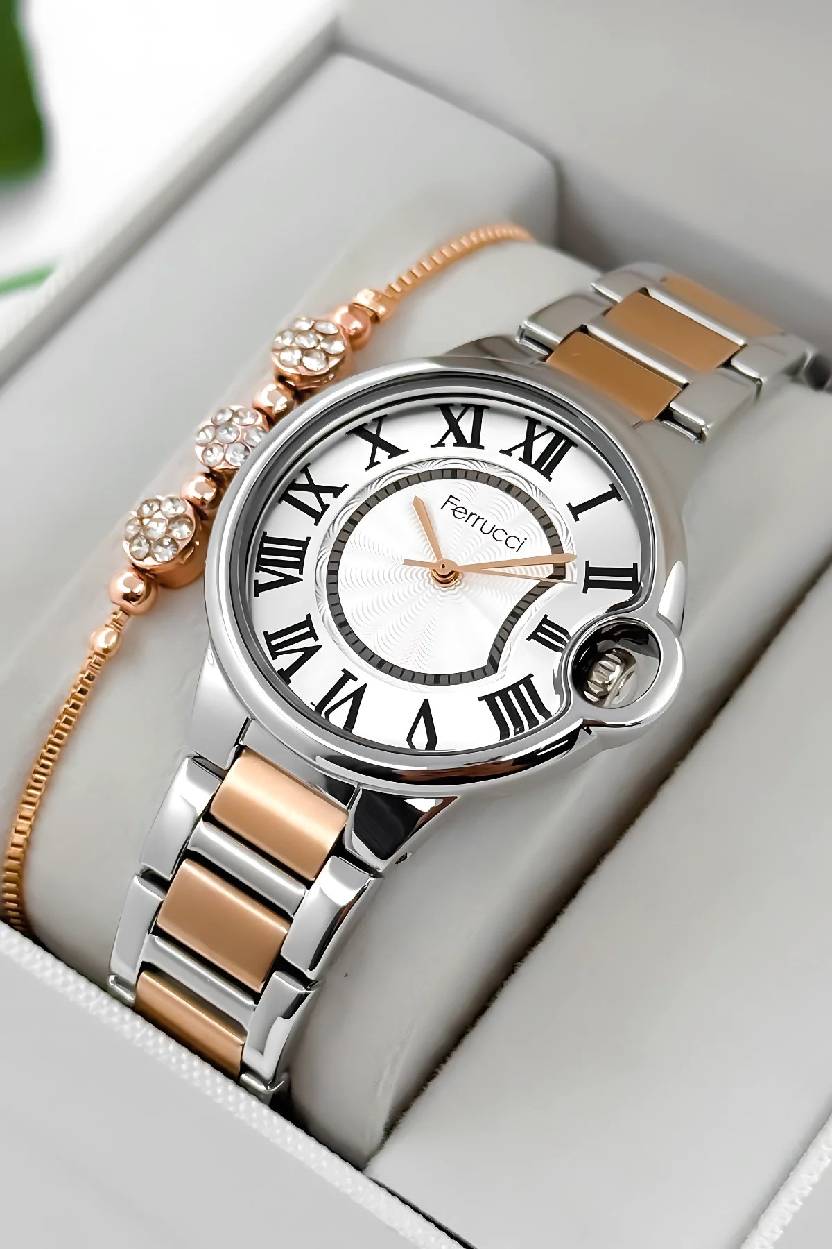Ferrucci Çelik Kordon Çelik Kasa Kadın Kol Saati, 3 ATM Su Geçirmez Gümüş-Rose zmfer195