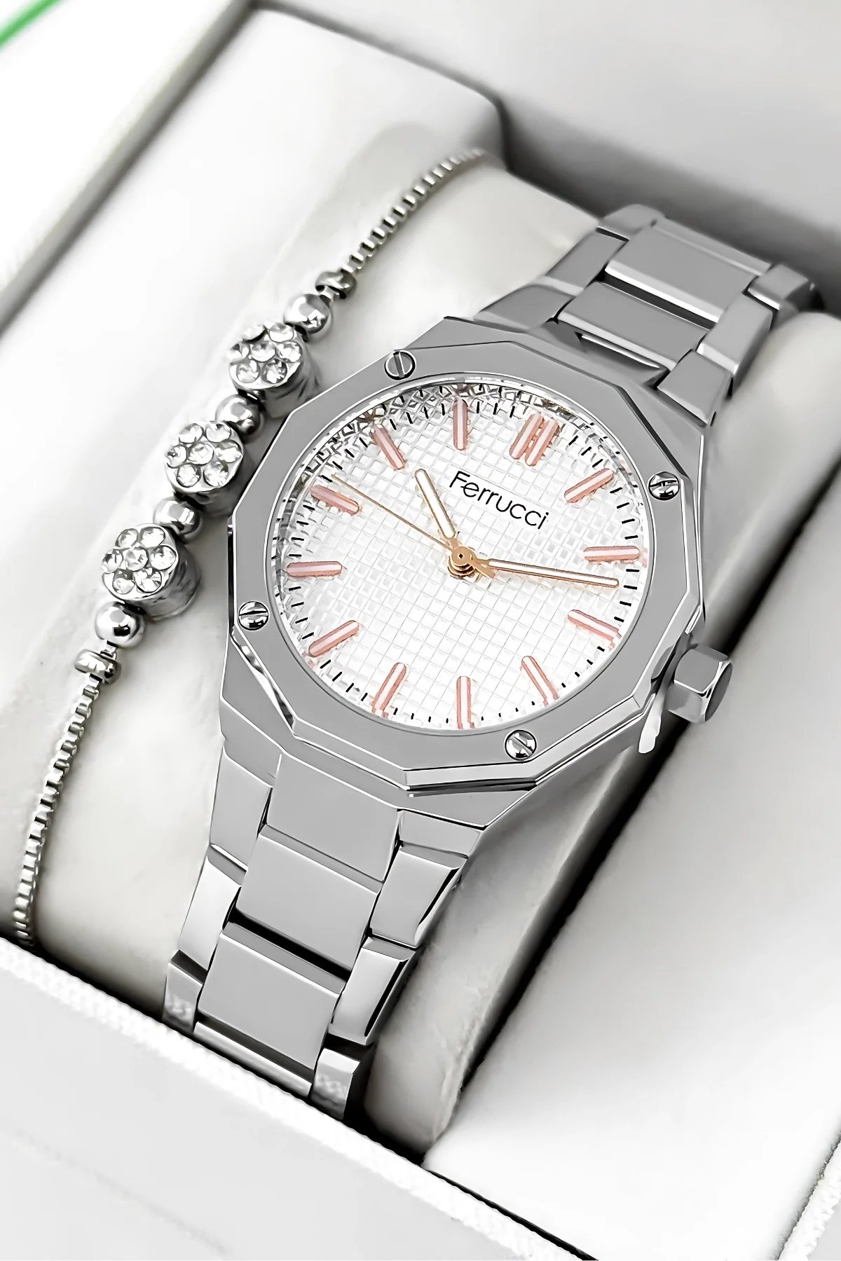 Ferrucci Çelik Kordon Çelik Kasa Kadın Kol Saati, 3 ATM Su Geçirmez Gümüş zmfer193
