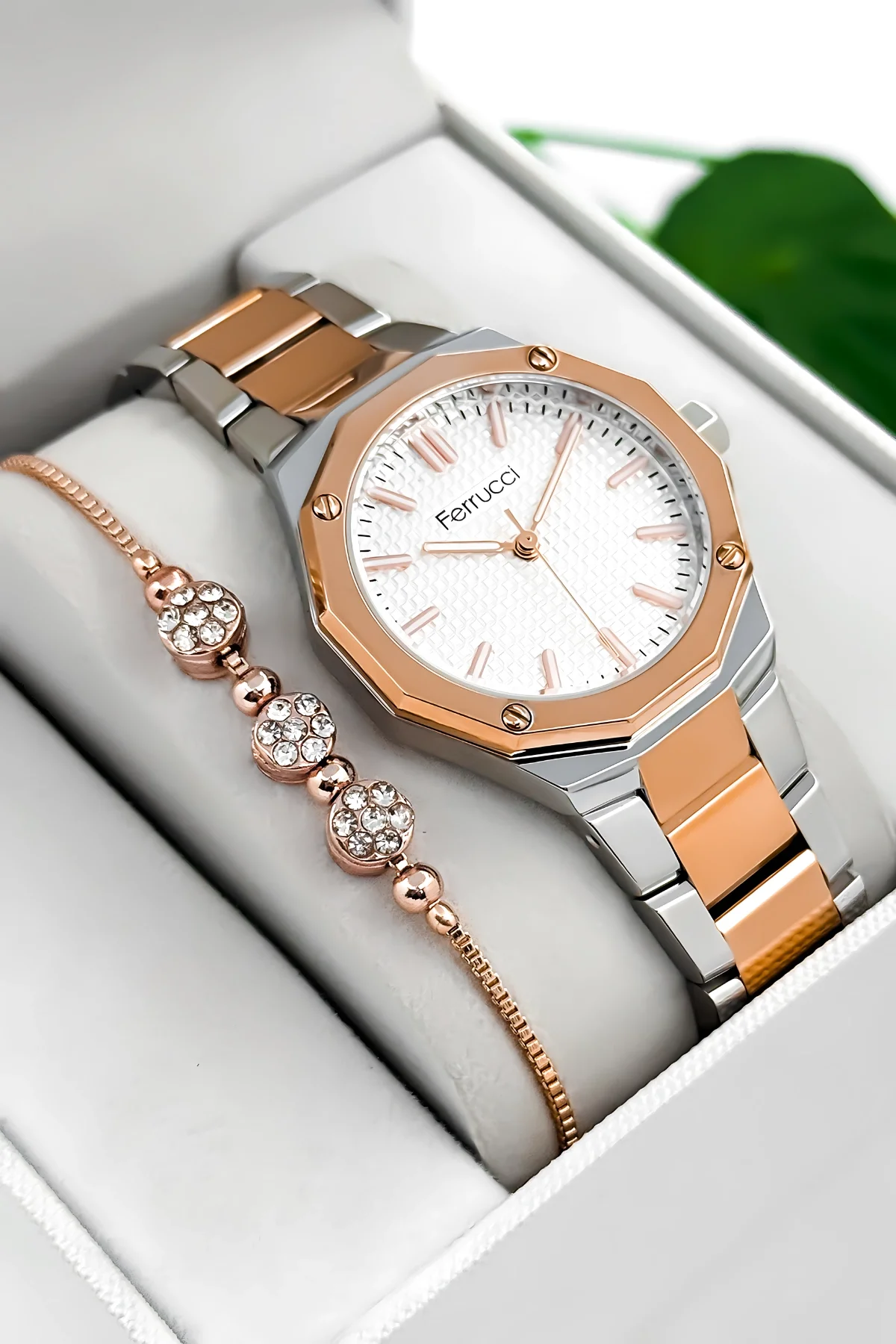 Ferrucci Çelik Kordon Çelik Kasa Kadın Kol Saati, 3 ATM Su Geçirmez Rose-Gümüş zmfer193