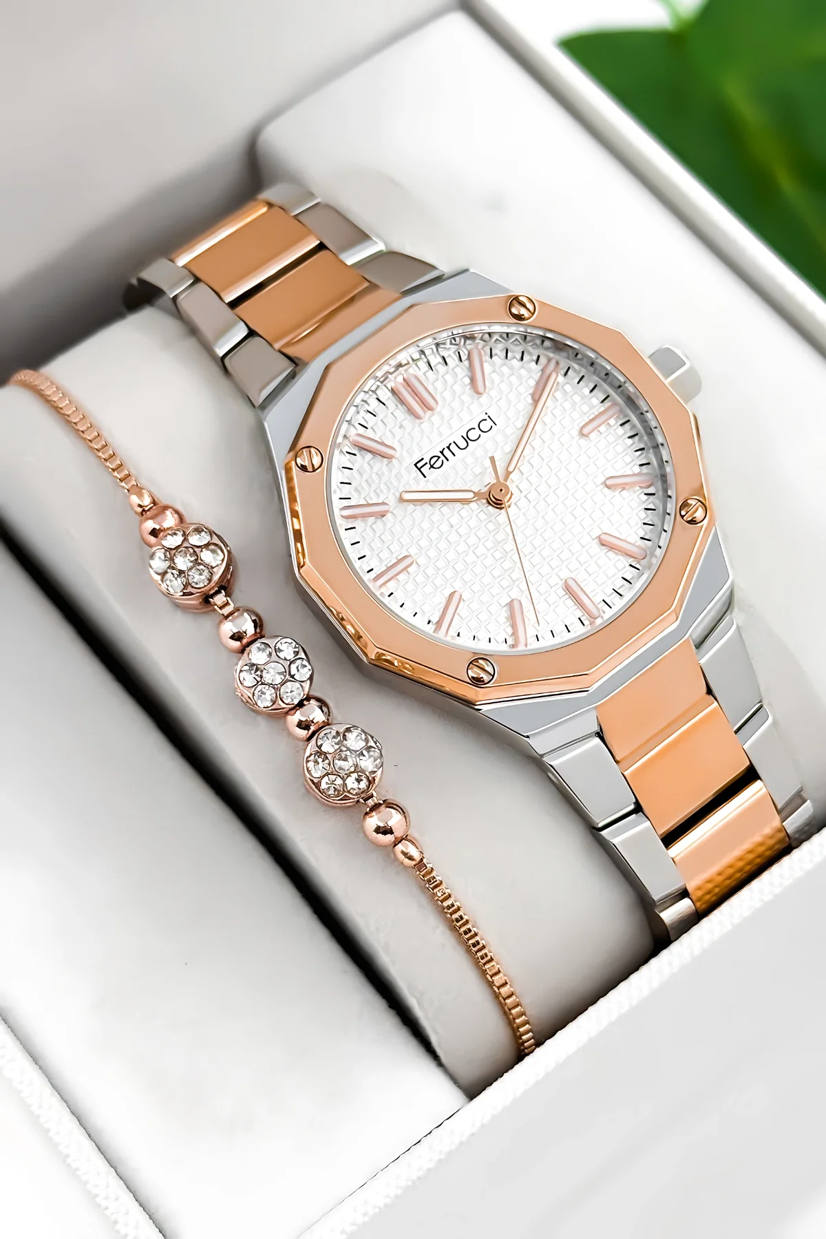 Ferrucci Çelik Kordon Çelik Kasa Kadın Kol Saati, 3 ATM Su Geçirmez Rose-Gümüş zmfer193