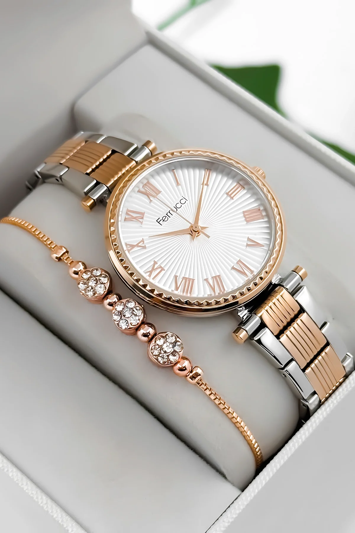 Ferrucci Çelik Kordon Çelik Kasa Kadın Kol Saati, 3 ATM Su Geçirmez Rose-Gümüş zmfer196