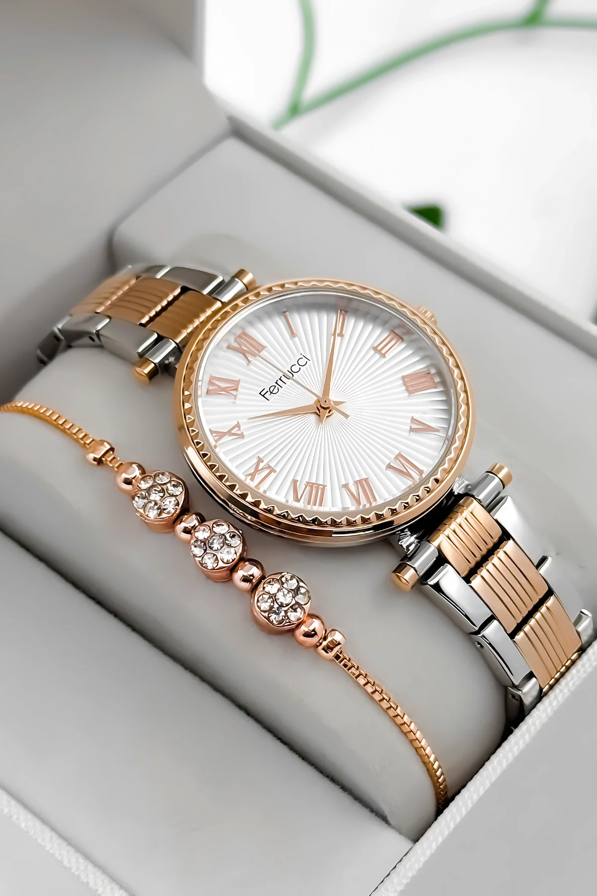Ferrucci Çelik Kordon Çelik Kasa Kadın Kol Saati, 3 ATM Su Geçirmez Rose-Gümüş zmfer196