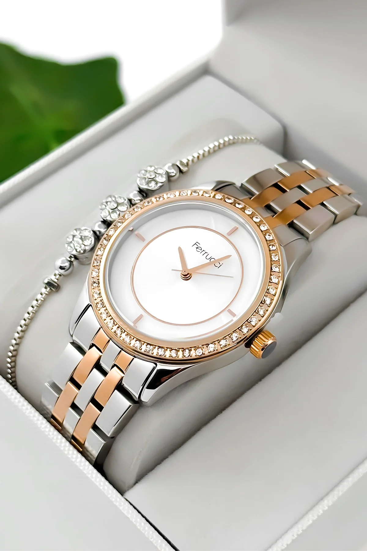 Ferrucci Çelik Kordon Çelik Kasa Kadın Kol Saati, 3 ATM Su Geçirmez Rose-Gümüş zmfer197