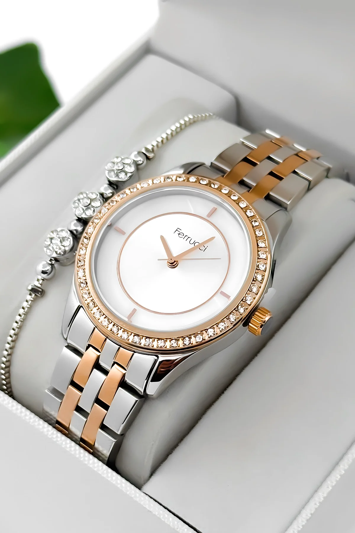 Ferrucci Çelik Kordon Çelik Kasa Kadın Kol Saati, 3 ATM Su Geçirmez Rose-Gümüş zmfer197