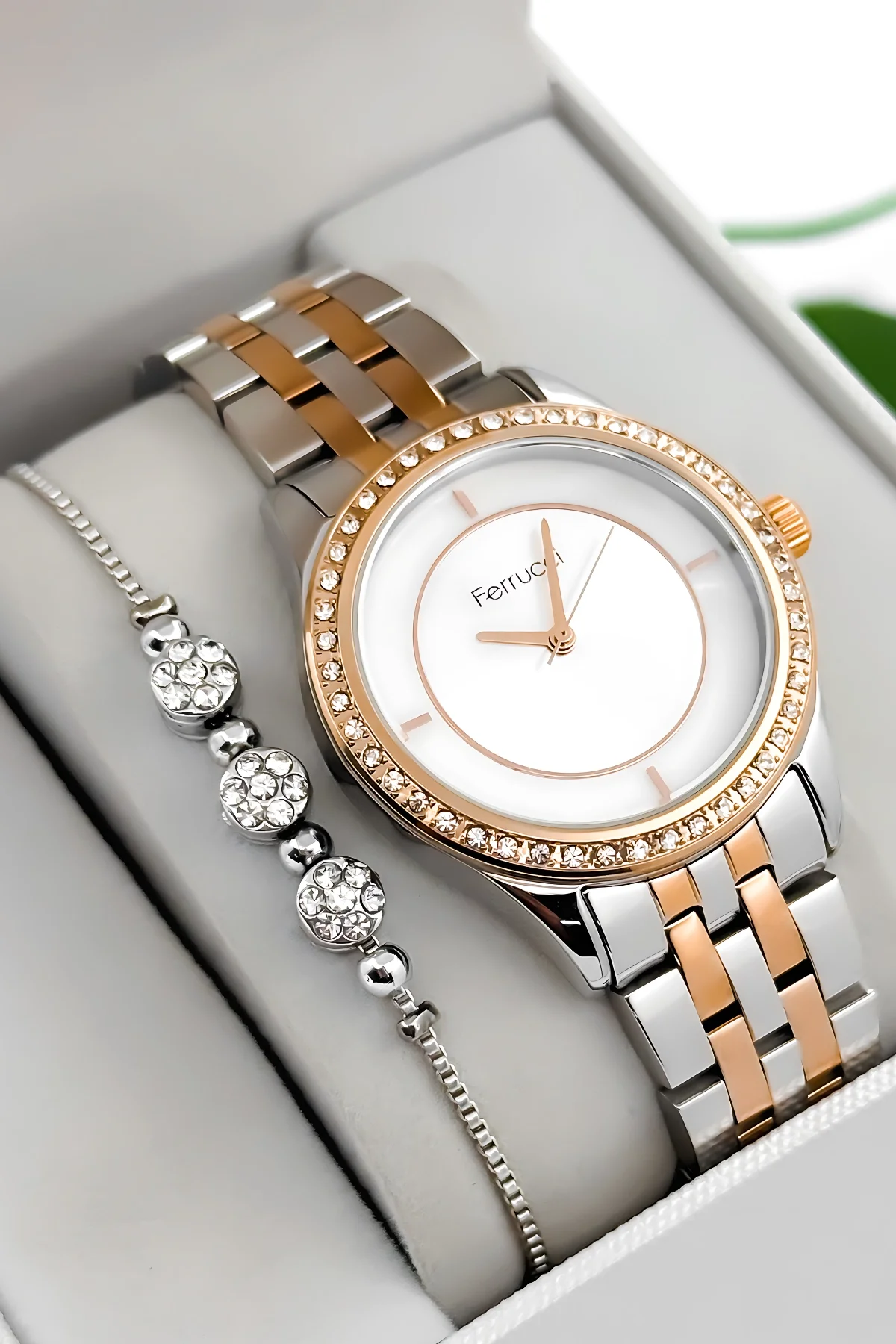 Ferrucci Çelik Kordon Çelik Kasa Kadın Kol Saati, 3 ATM Su Geçirmez Rose-Gümüş zmfer197