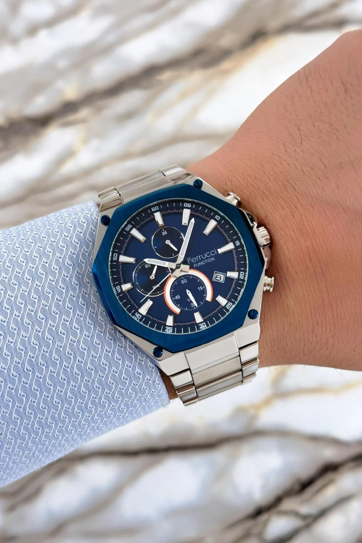 Ferrucci Erkek Kol Saati Function 3 ATM+Gümüş Çelik Kordon&Kasa+Bileklik zmfer097