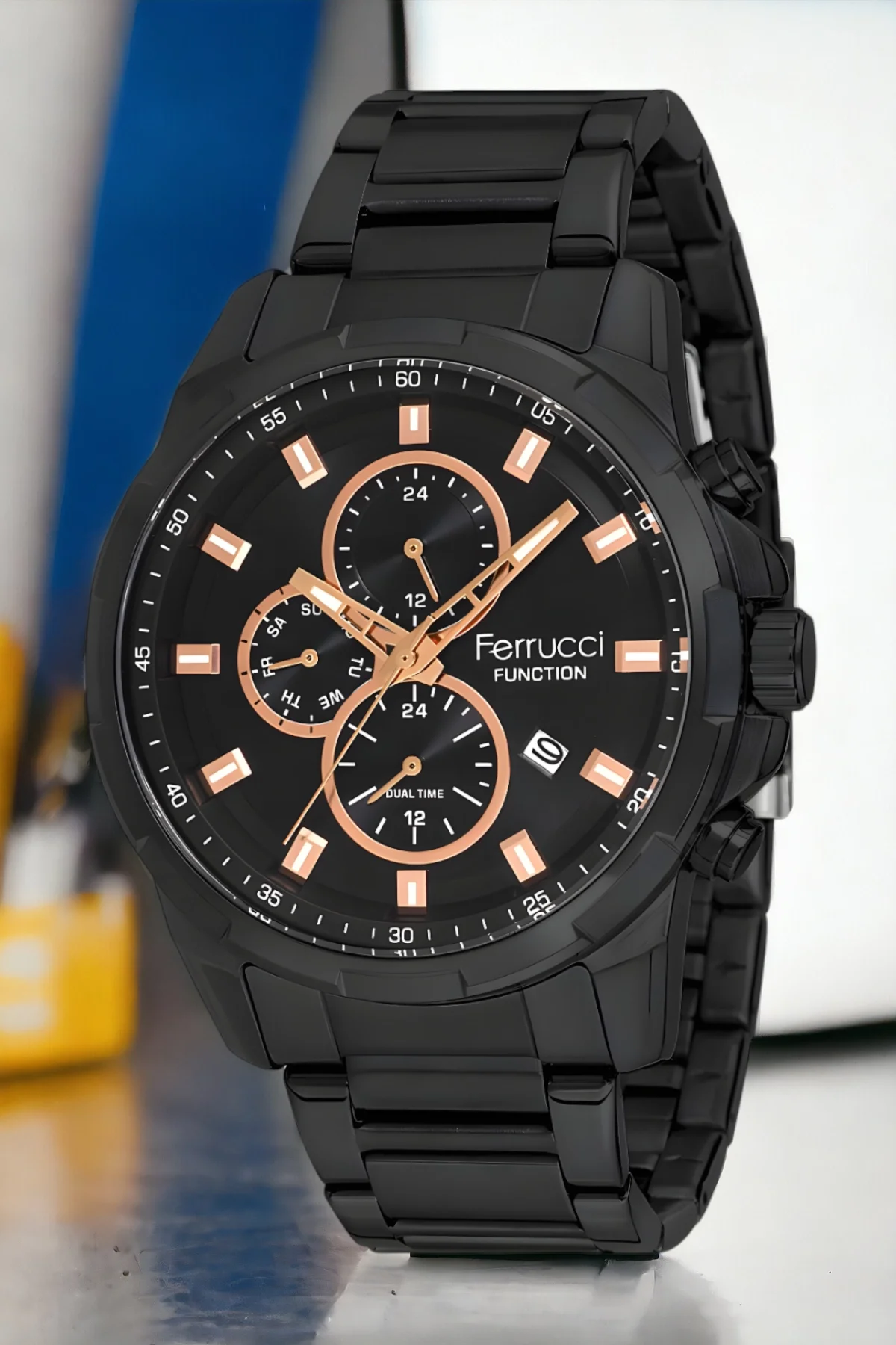 Ferrucci Erkek Kol Saati Siyah-Rose Renk Function FCF.13261FM.02+Bileklik zmfer135