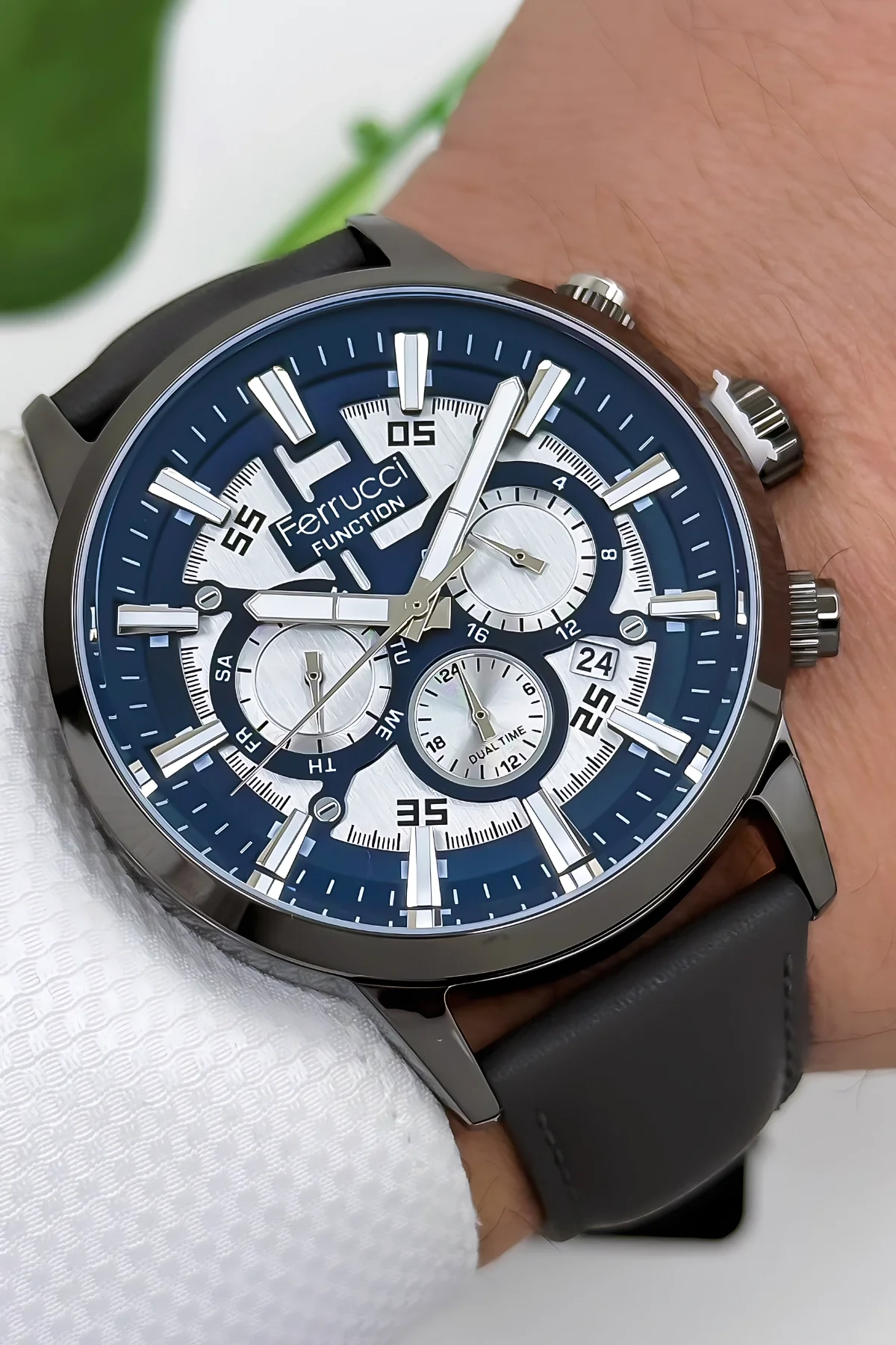 Ferrucci Function Deri Kordon Erkek Kol Saati 3 ATM- Bileklik Hediyeli Füme zmfer168
