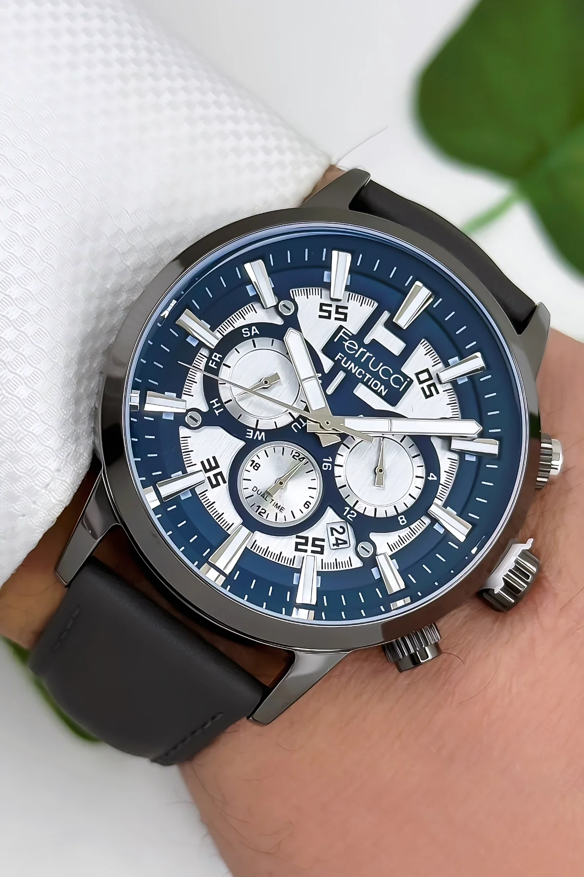 Ferrucci Function Deri Kordon Erkek Kol Saati 3 ATM- Bileklik Hediyeli Füme zmfer168