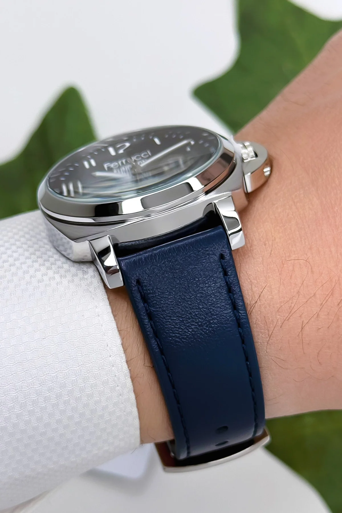 Ferrucci Function Deri Kordon Erkek Kol Saati 3 ATM- Bileklik Hediyeli Lacivert-Gümüş zmfer162