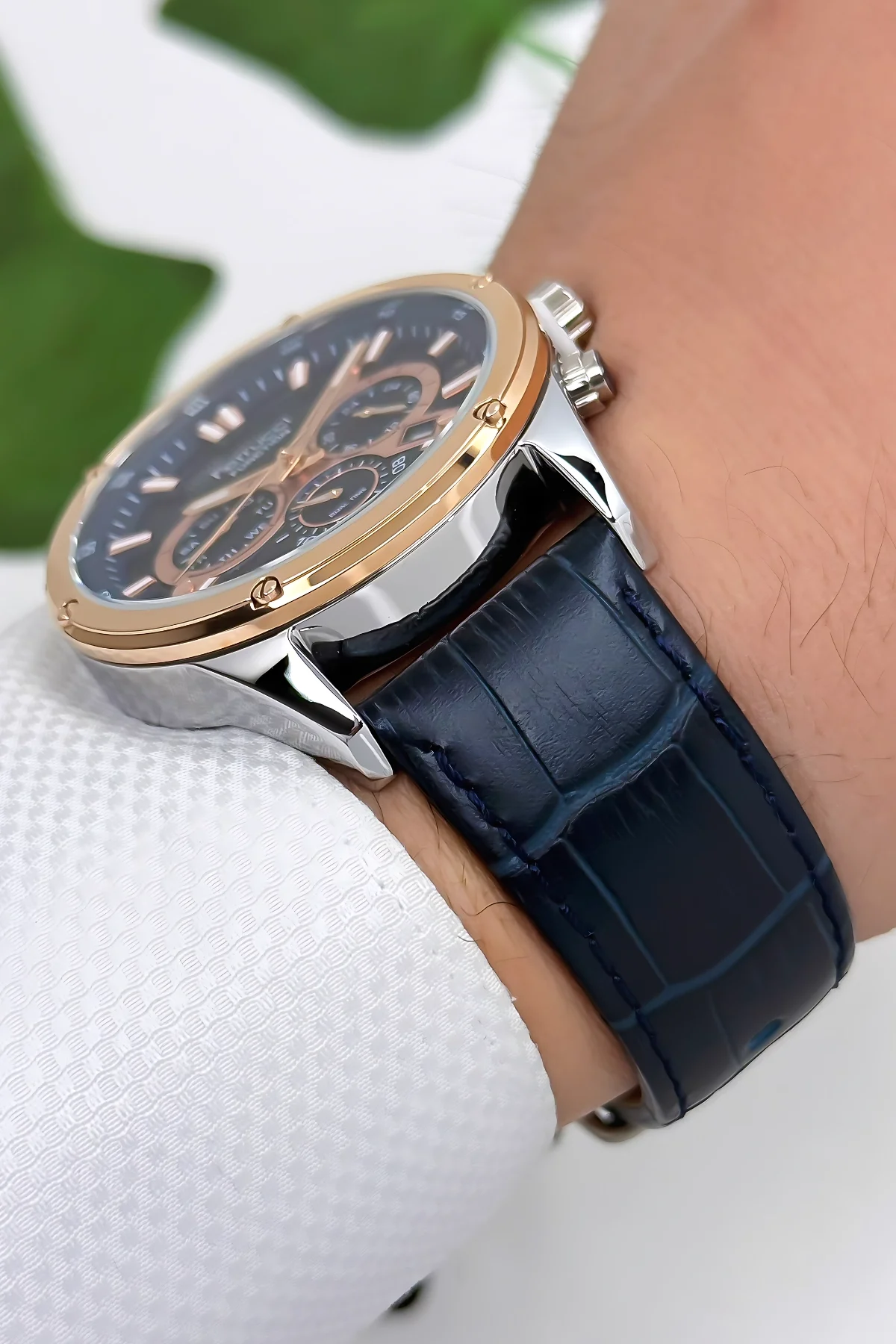 Ferrucci Function Deri Kordon Erkek Kol Saati 3 ATM- Bileklik Hediyeli Lacivert-Rose zmfer165