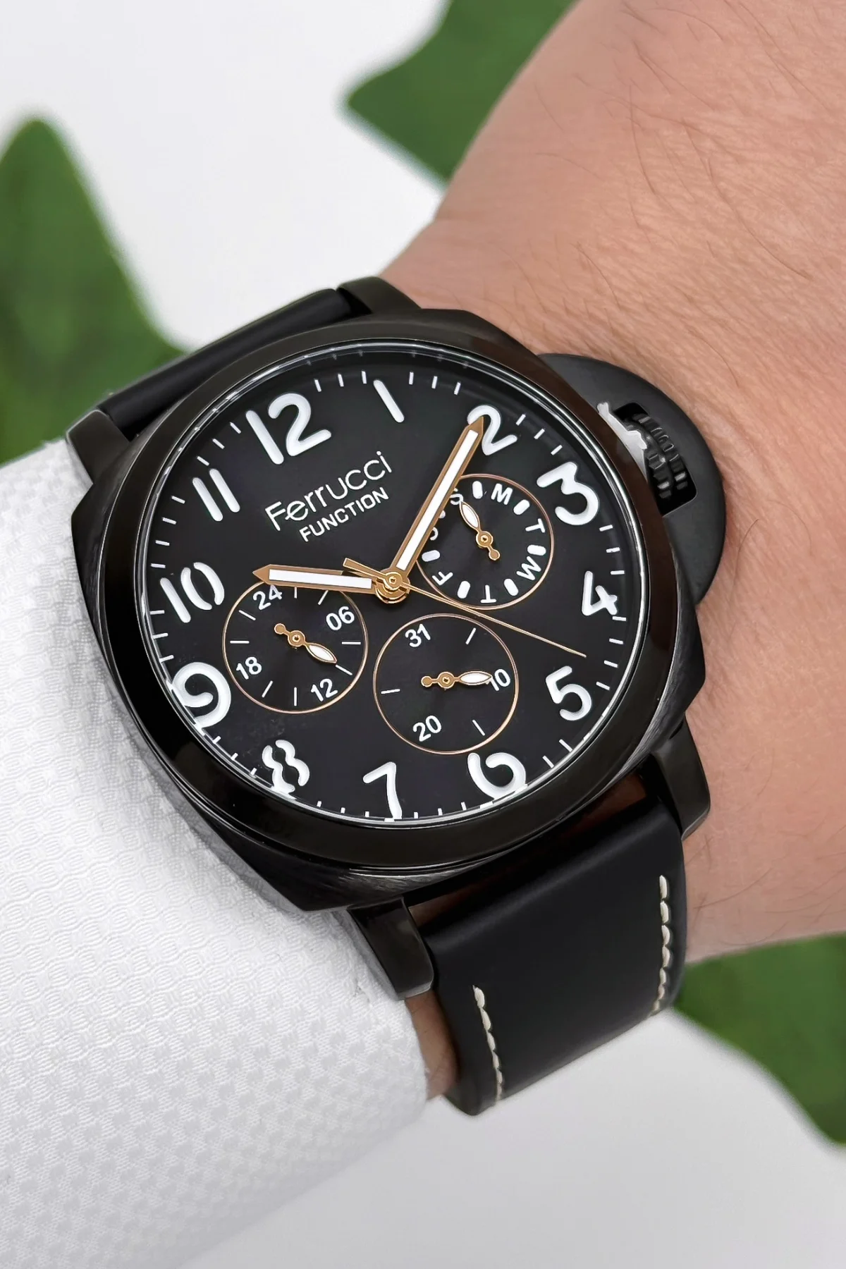Ferrucci Function Deri Kordon Erkek Kol Saati 3 ATM- Bileklik Hediyeli Siyah zmfer162