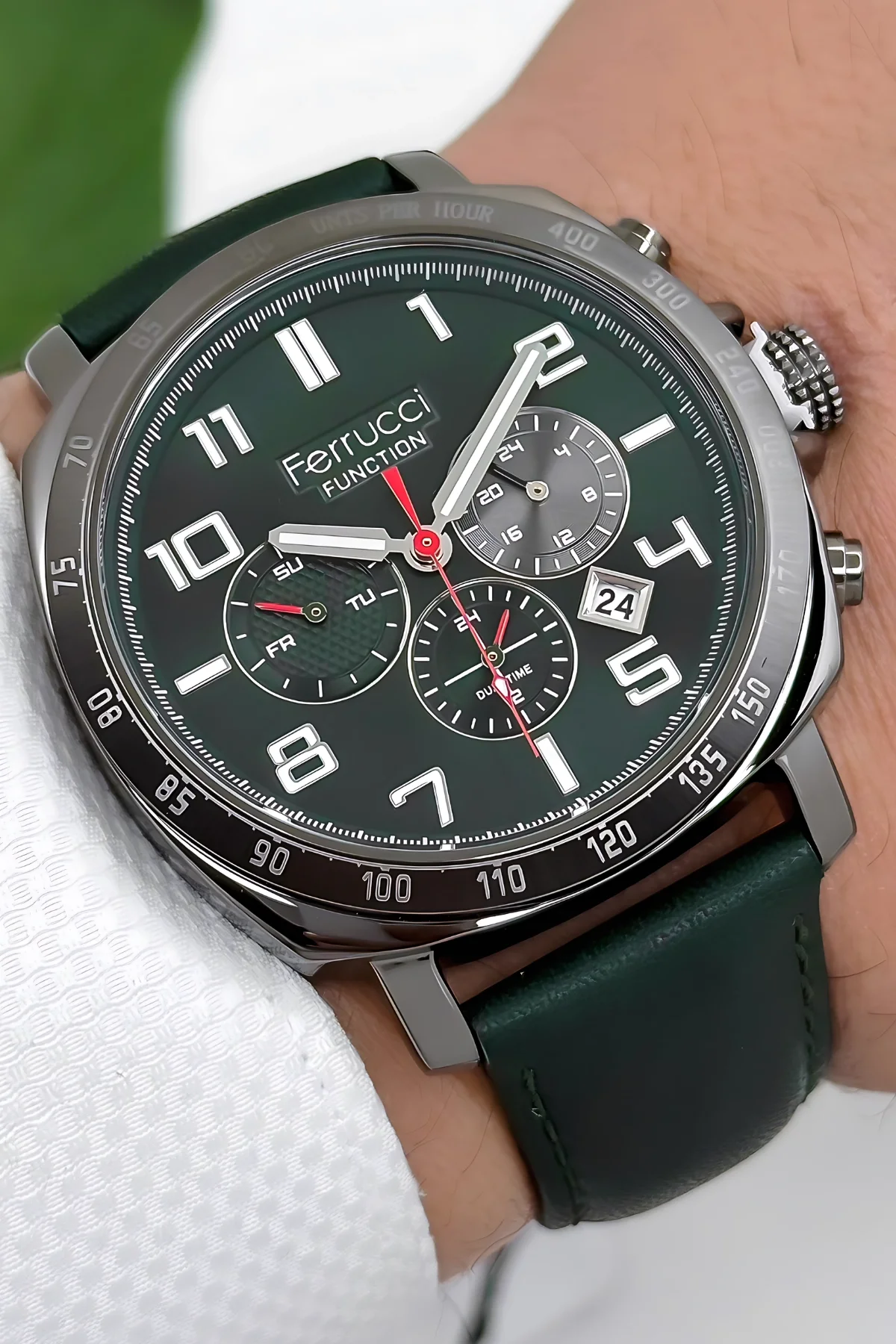 Ferrucci Function Deri Kordon Erkek Kol Saati 3 ATM- Bileklik Hediyeli Yeşil-Füme zmfer167