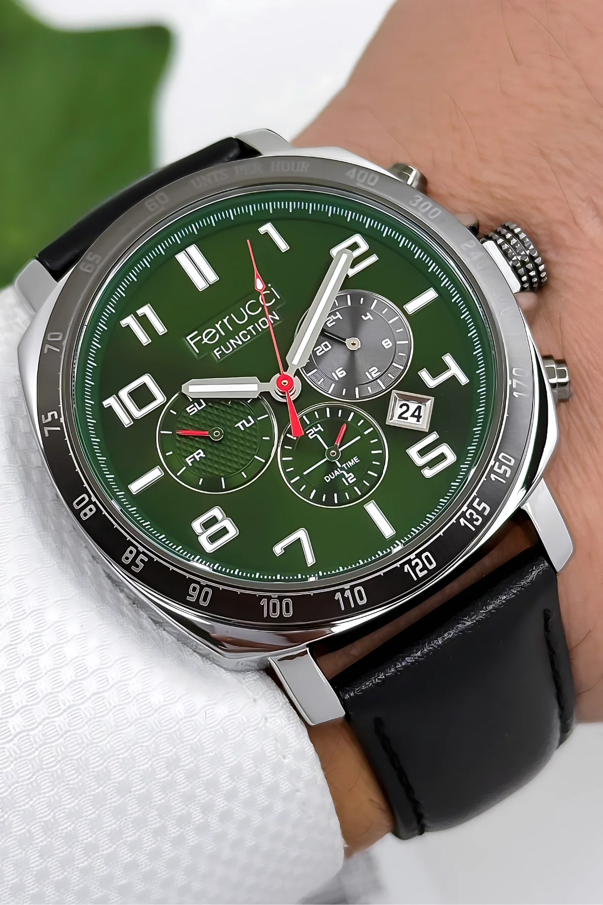 Ferrucci Function Deri Kordon Erkek Kol Saati 3 ATM- Bileklik Hediyeli Yeşil-Siyah zmfer167