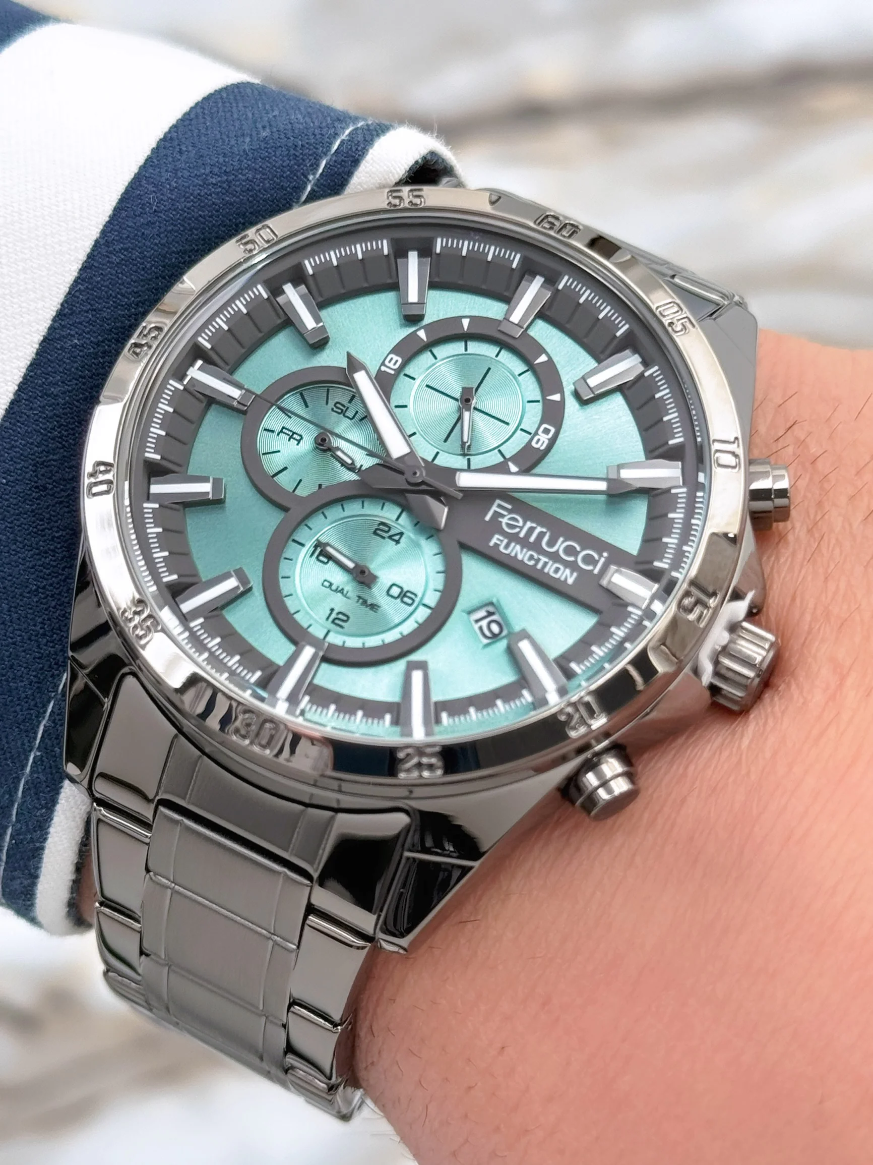 Ferrucci Function 3 ATM Füme Renk Çelik Kordon&Kasa Erkek Kol Saati+Bileklik zmfer081