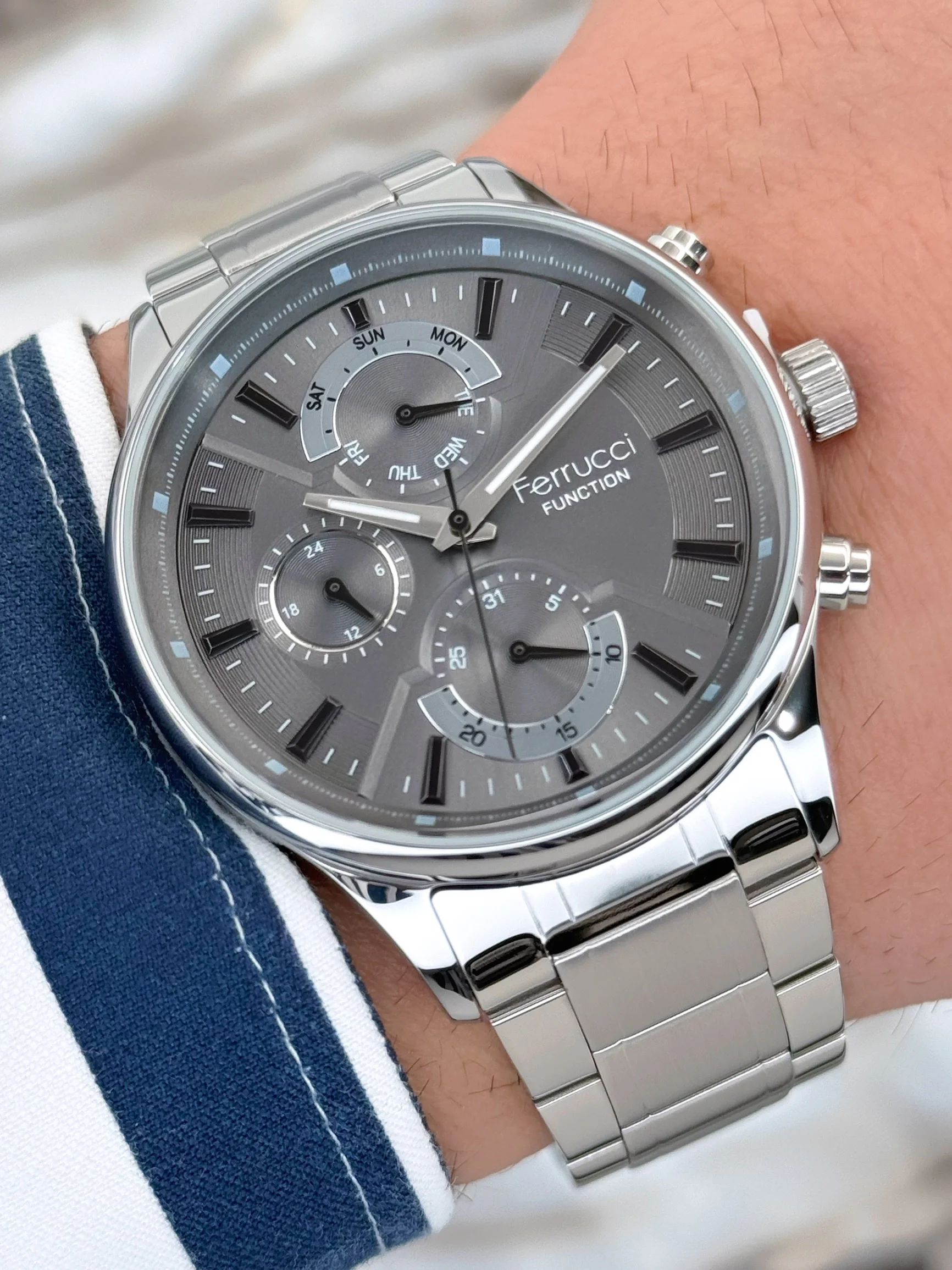 Ferrucci Function 3 ATM Gümüş Renk Çelik Kordon&Kasa Erkek Kol Saati+Bileklik zmfer082