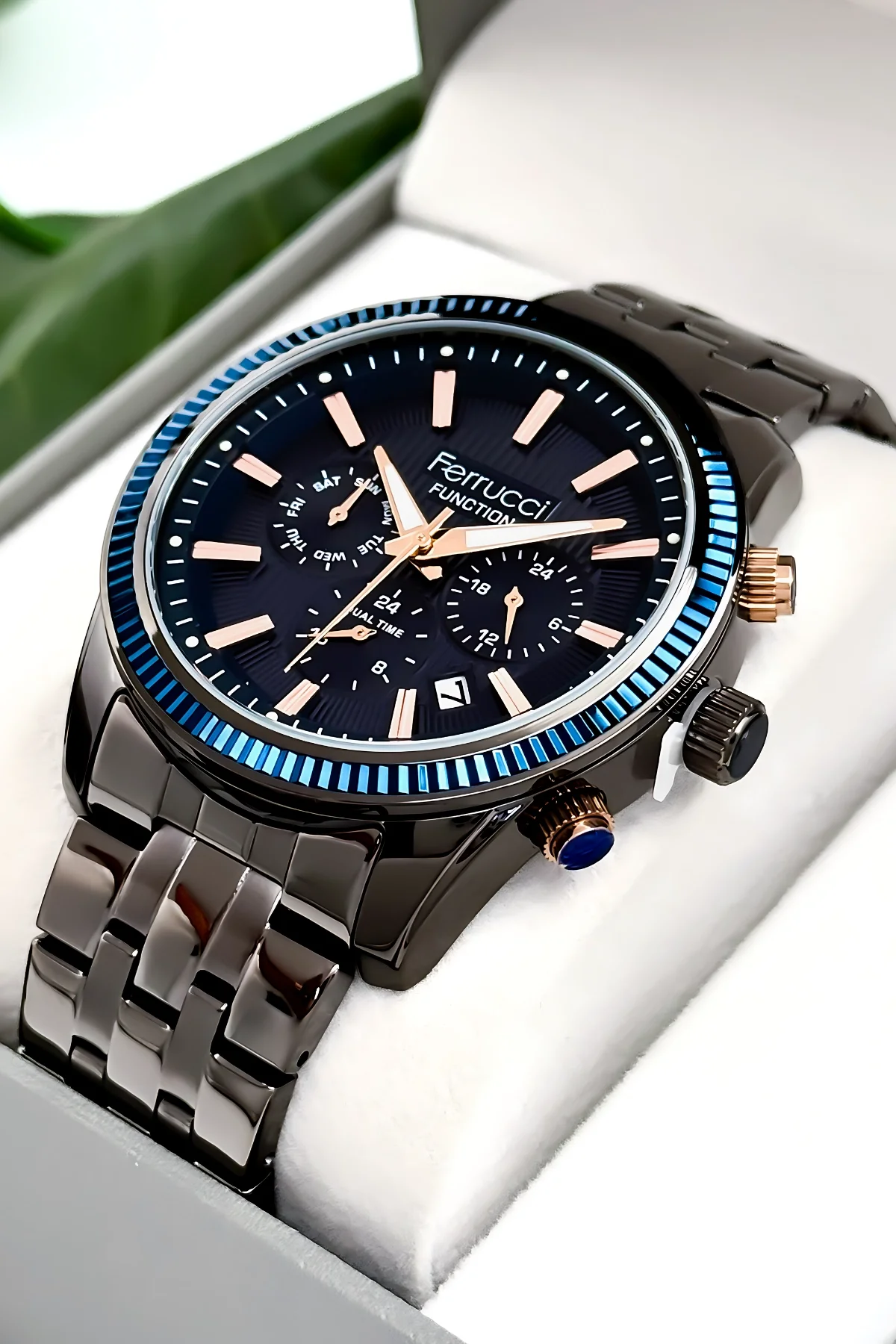 Ferrucci Function 3 ATM Füme Renk Çelik Kordon&Kasa Erkek Kol Saati+Bileklik zmfer084