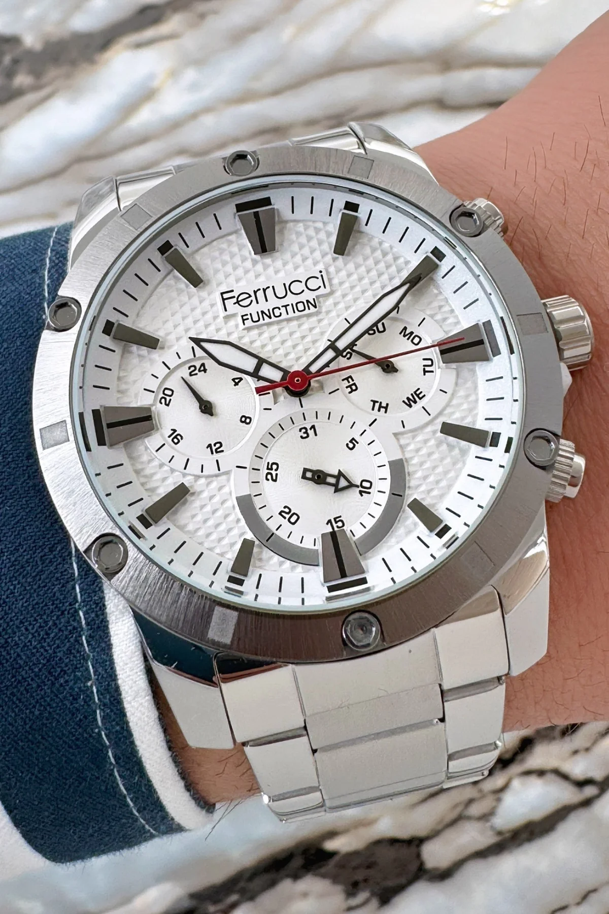 Ferrucci Function 3 ATM Gümüş Renk Çelik Kordon&Kasa Erkek Kol Saati+Bileklik zmfer092