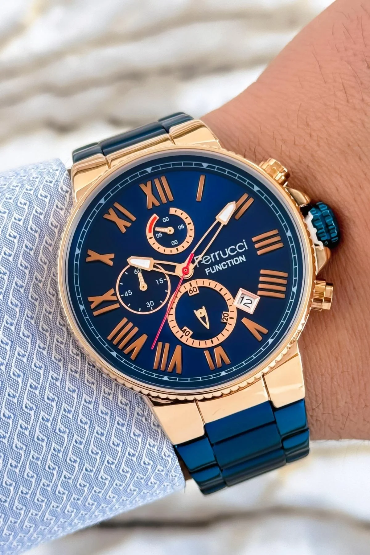 Ferrucci Function Erkek Kol Saati 3 ATM+Mavi Renk Çelik Kordon&Kasa+Bileklik zmfer099
