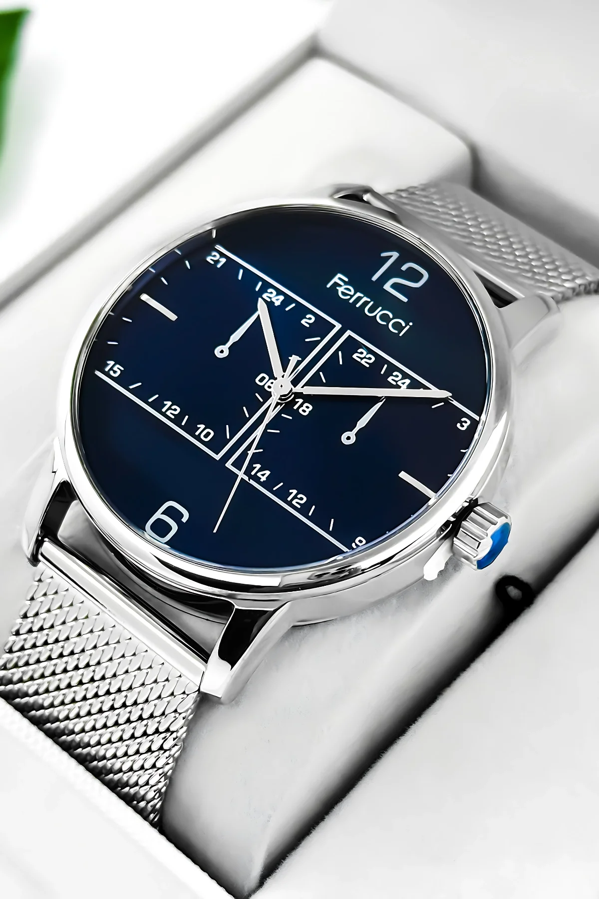Ferrucci Erkek Kol Saati Çelik Kasa & Çelik Kordon Gümüş-Mavi zmfer191