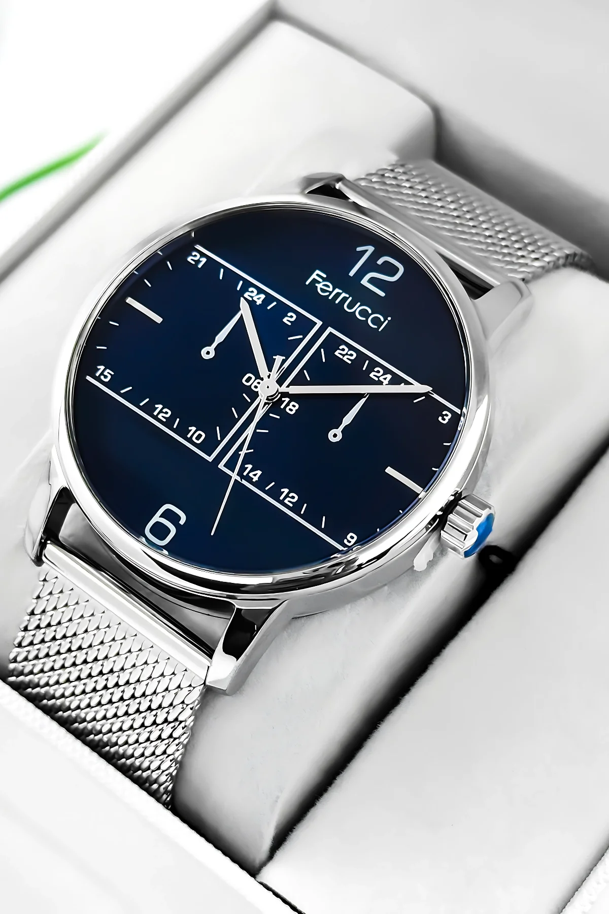 Ferrucci Erkek Kol Saati Çelik Kasa & Çelik Kordon Gümüş-Mavi zmfer191
