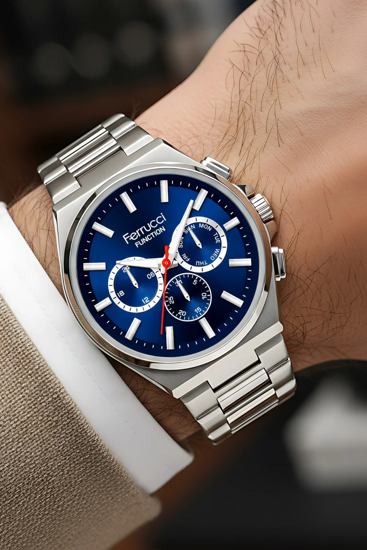Ferrucci Function Erkek Kol Saati Çelik Kasa & Çelik Kordon Gümüş-Mavi zmfer216