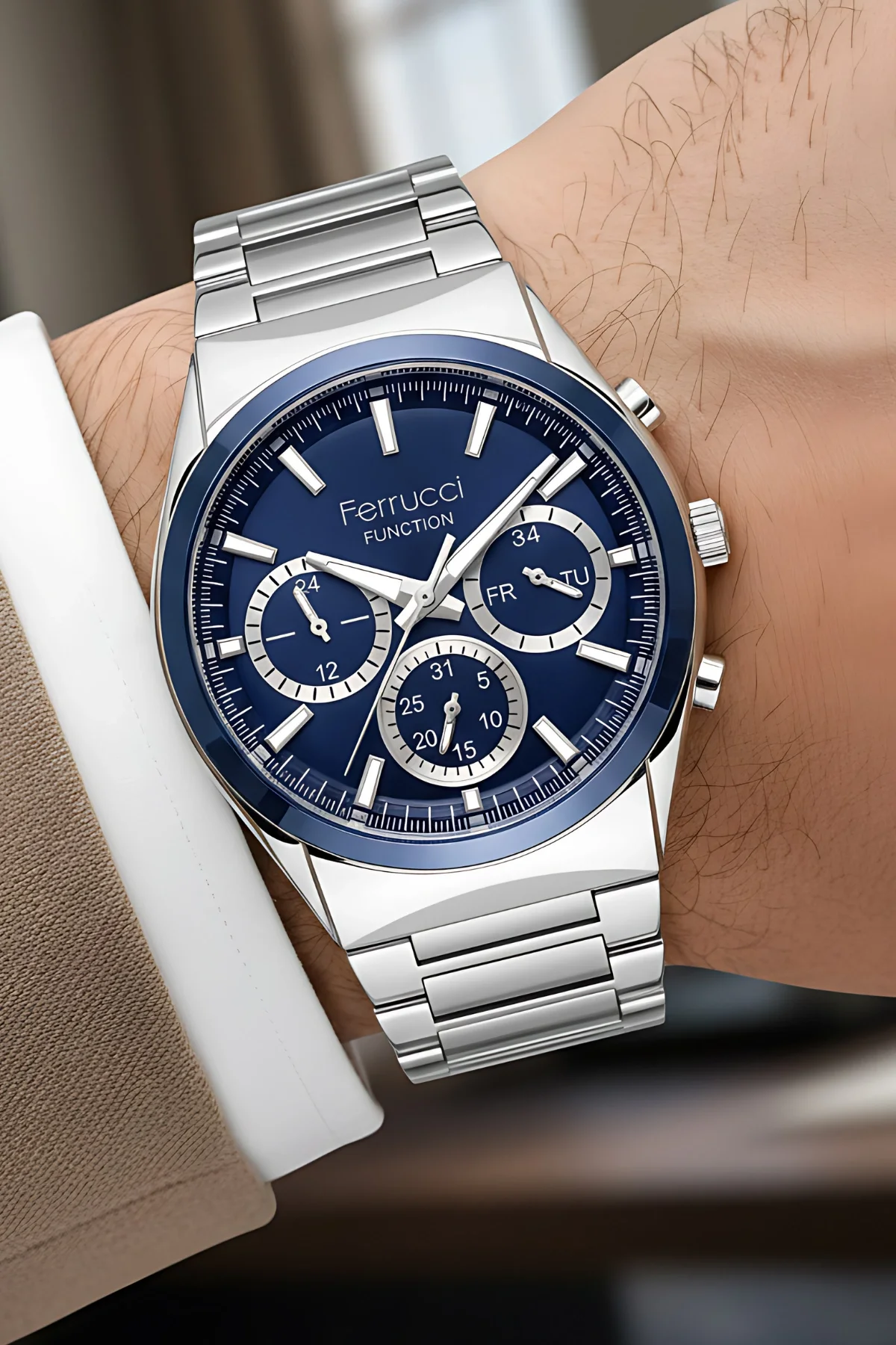 Ferrucci Function Erkek Kol Saati Çelik Kasa & Çelik Kordon Gümüş-Mavi zmfer217
