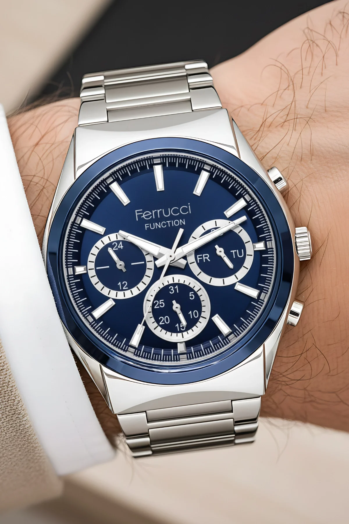 Ferrucci Function Erkek Kol Saati Çelik Kasa & Çelik Kordon Gümüş-Mavi zmfer217