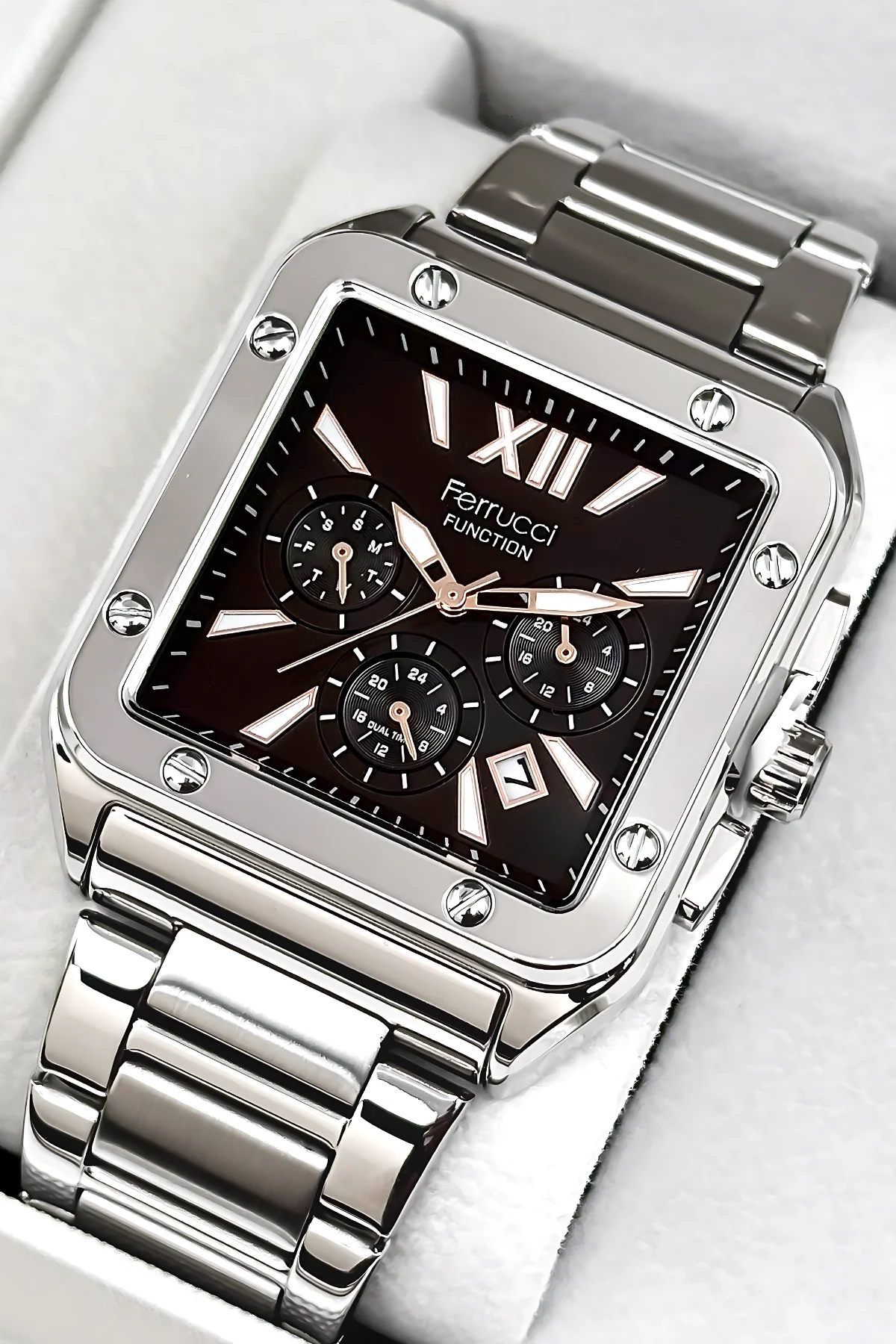 Ferrucci Function Erkek Kol Saati Çelik Kasa & Çelik Kordon Gümüş-Siyah-Rose zmfer188