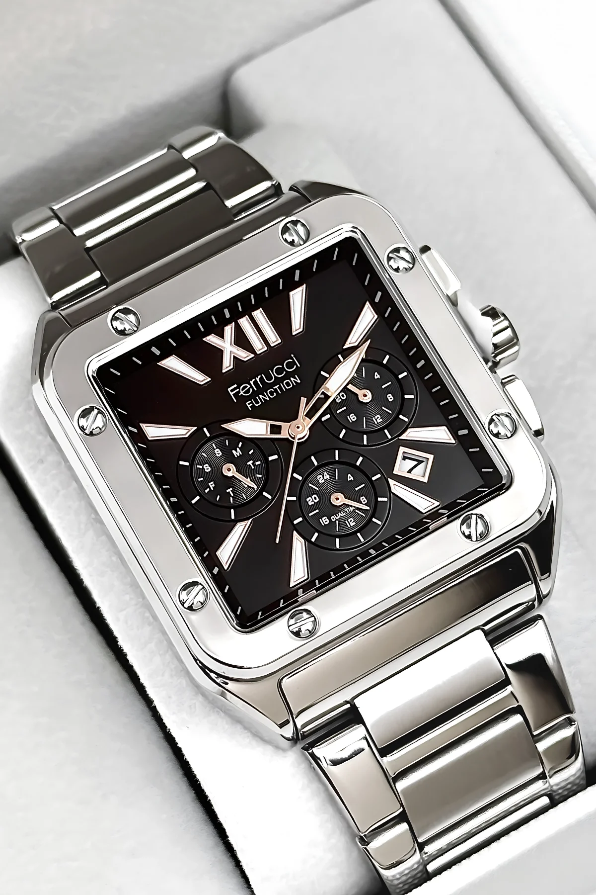 Ferrucci Function Erkek Kol Saati Çelik Kasa & Çelik Kordon Gümüş-Siyah-Rose zmfer188