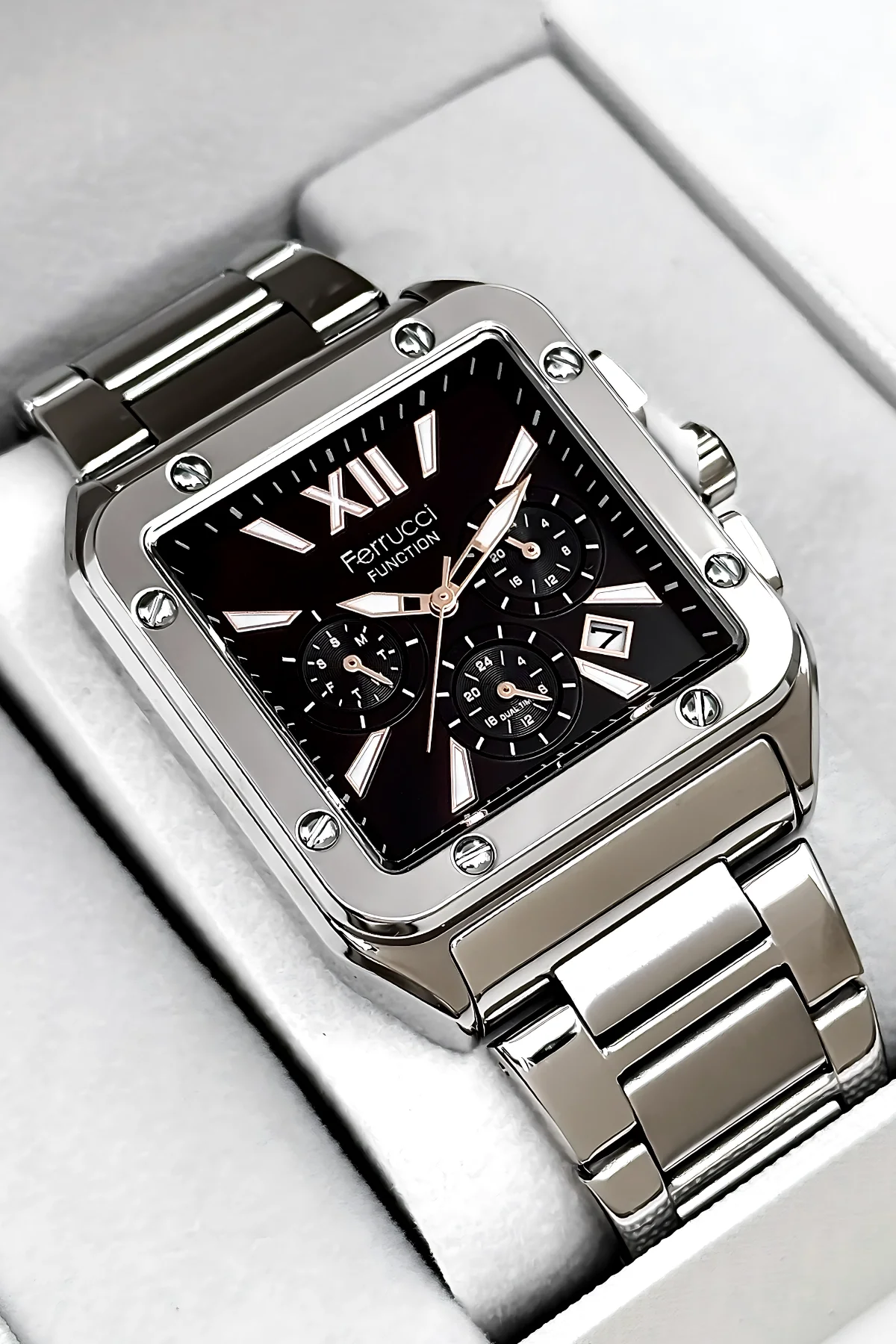 Ferrucci Function Erkek Kol Saati Çelik Kasa & Çelik Kordon Gümüş-Siyah-Rose zmfer188