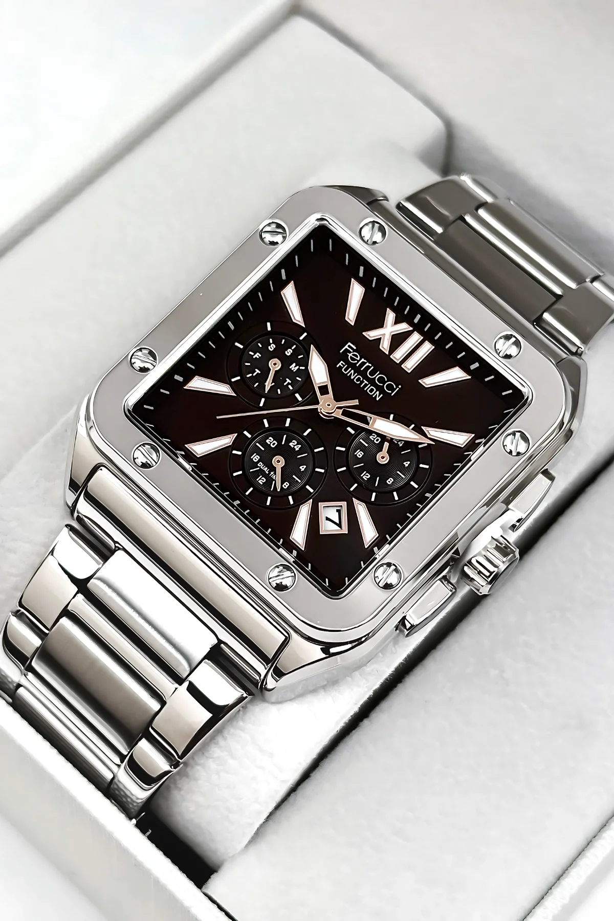 Ferrucci Function Erkek Kol Saati Çelik Kasa & Çelik Kordon Gümüş-Siyah-Rose zmfer188