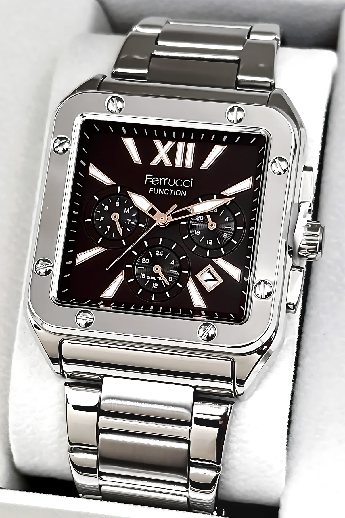 Ferrucci Function Erkek Kol Saati Çelik Kasa & Çelik Kordon Gümüş-Siyah-Rose zmfer188