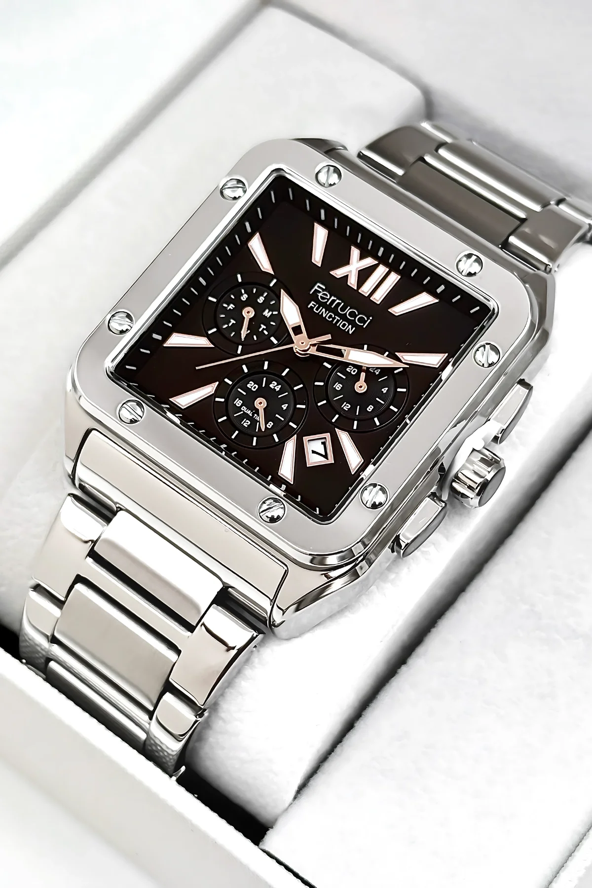 Ferrucci Function Erkek Kol Saati Çelik Kasa & Çelik Kordon Gümüş-Siyah-Rose zmfer188
