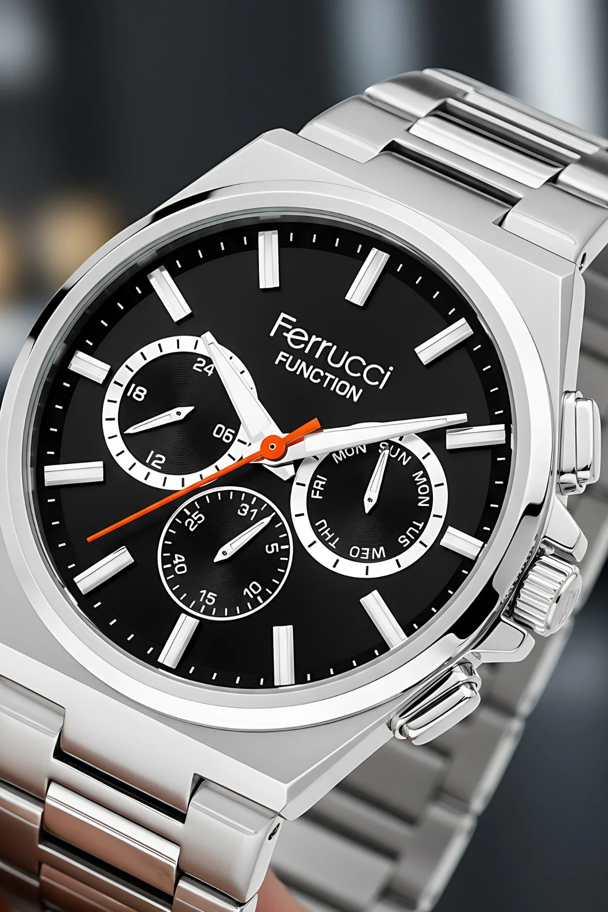 Ferrucci Function Erkek Kol Saati Çelik Kasa & Çelik Kordon Gümüş-Siyah zmfer216