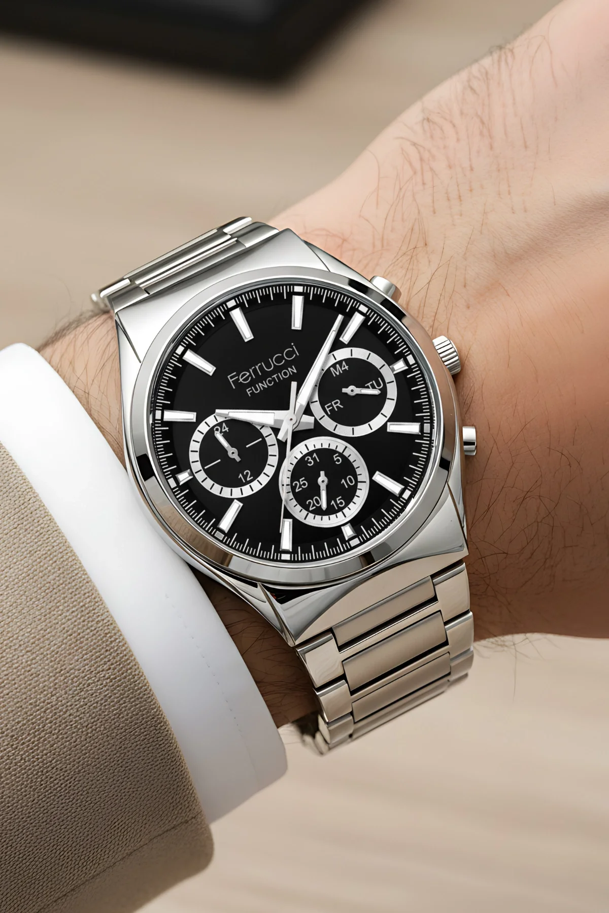 Ferrucci Function Erkek Kol Saati Çelik Kasa & Çelik Kordon Gümüş-Siyah zmfer217