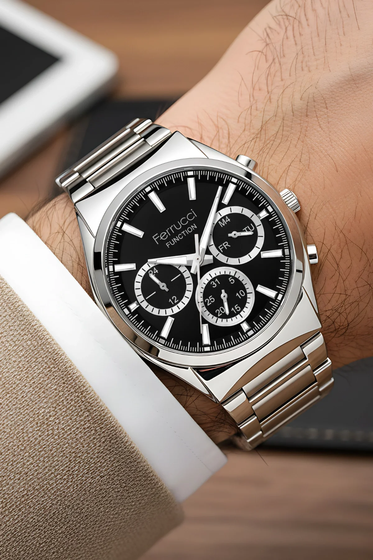 Ferrucci Function Erkek Kol Saati Çelik Kasa & Çelik Kordon Gümüş-Siyah zmfer217