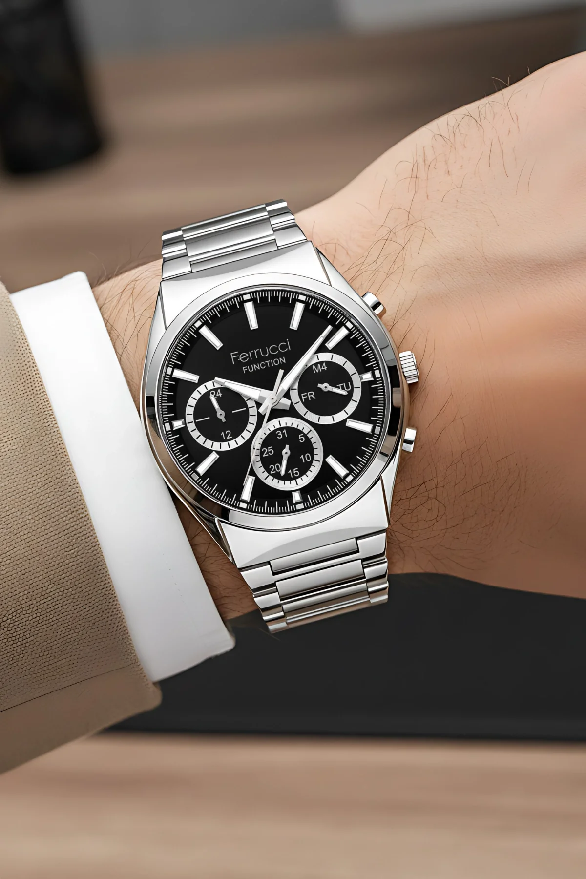 Ferrucci Function Erkek Kol Saati Çelik Kasa & Çelik Kordon Gümüş-Siyah zmfer217