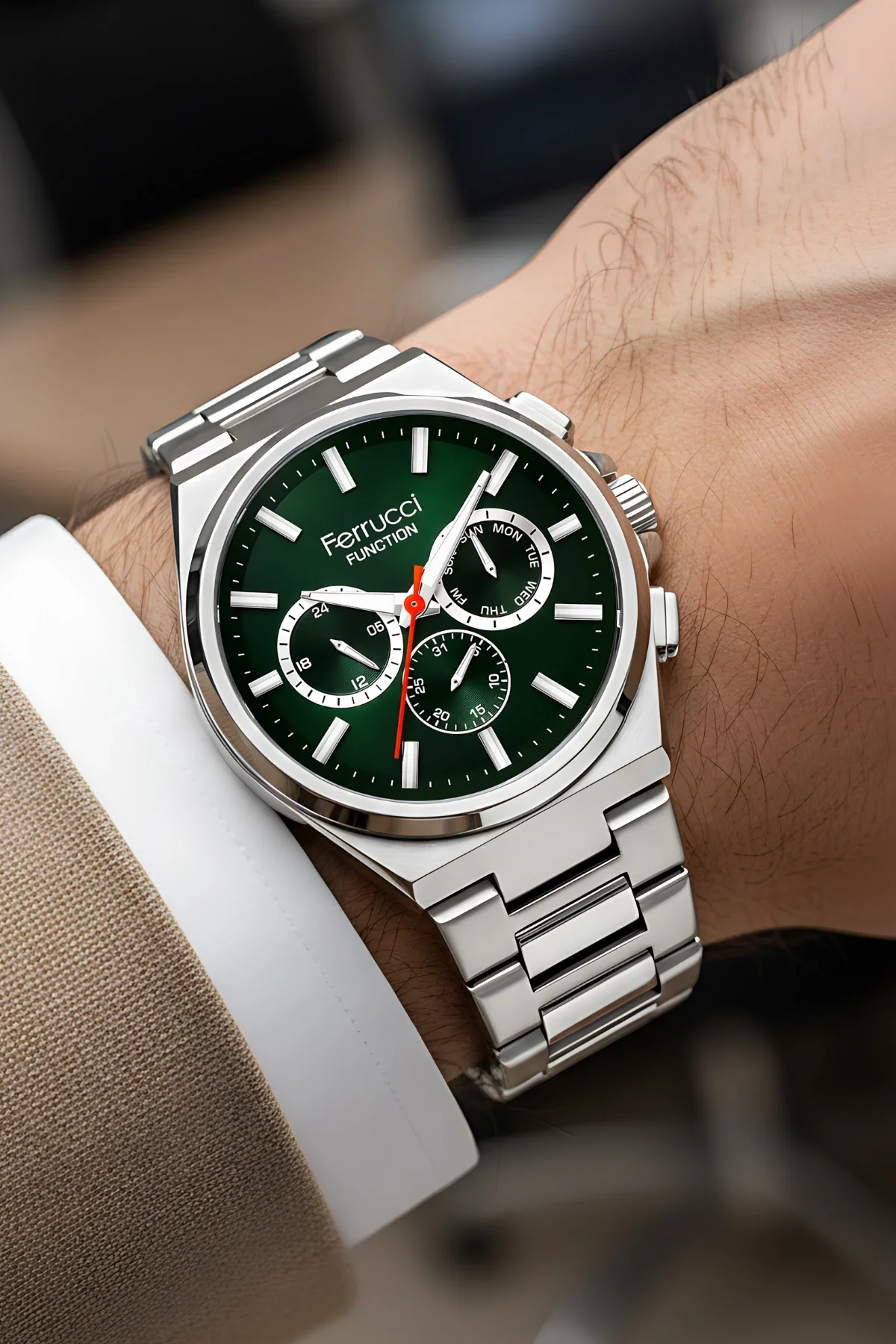 Ferrucci Function Erkek Kol Saati Çelik Kasa & Çelik Kordon Gümüş-Yeşil zmfer216