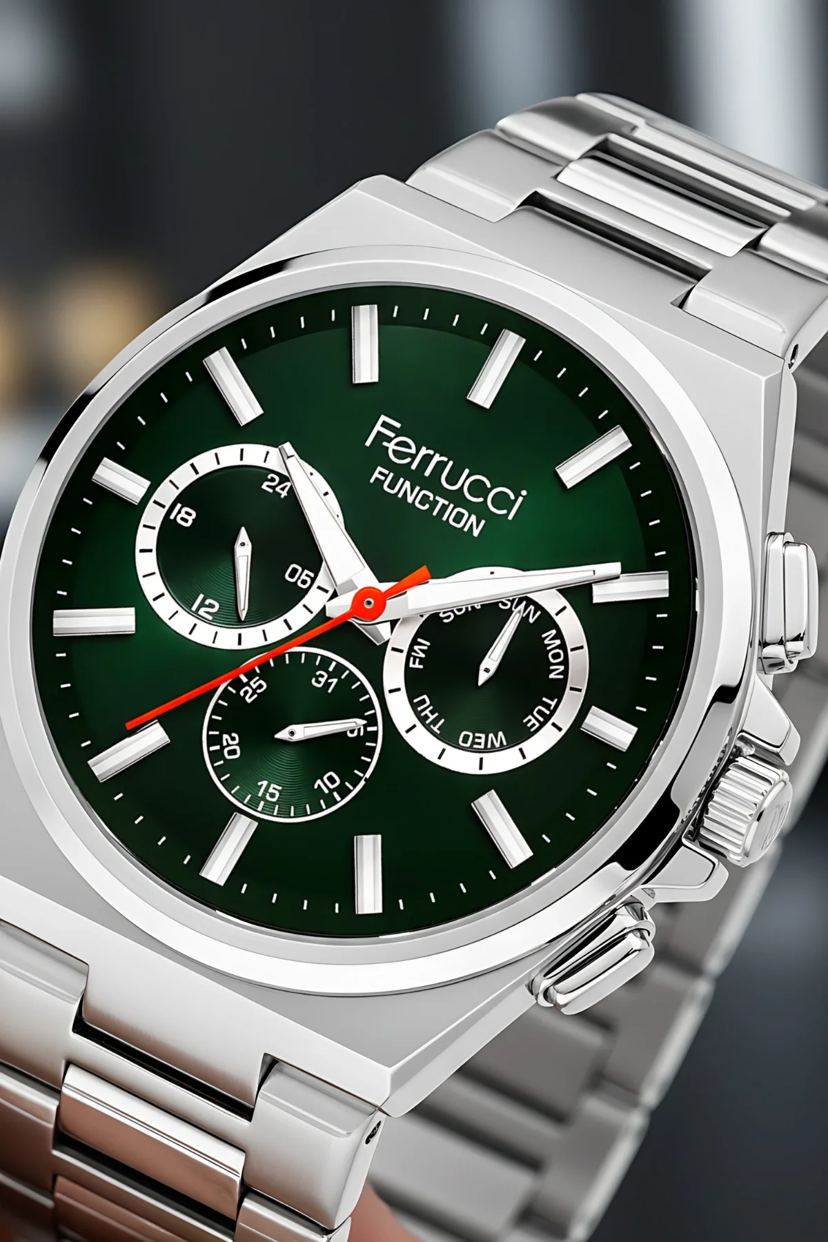 Ferrucci Function Erkek Kol Saati Çelik Kasa & Çelik Kordon Gümüş-Yeşil zmfer216