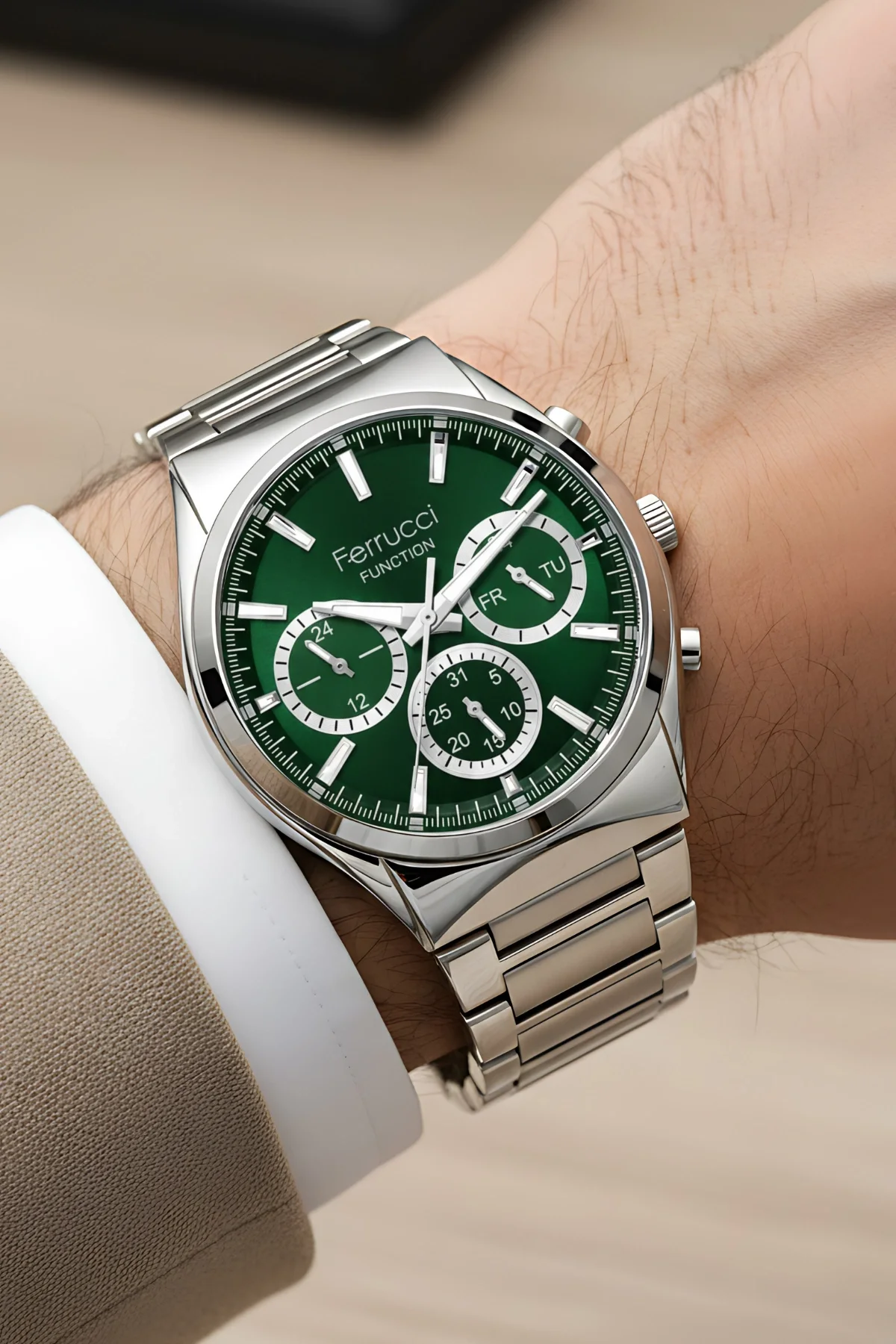 Ferrucci Function Erkek Kol Saati Çelik Kasa & Çelik Kordon Gümüş-Yeşil zmfer217