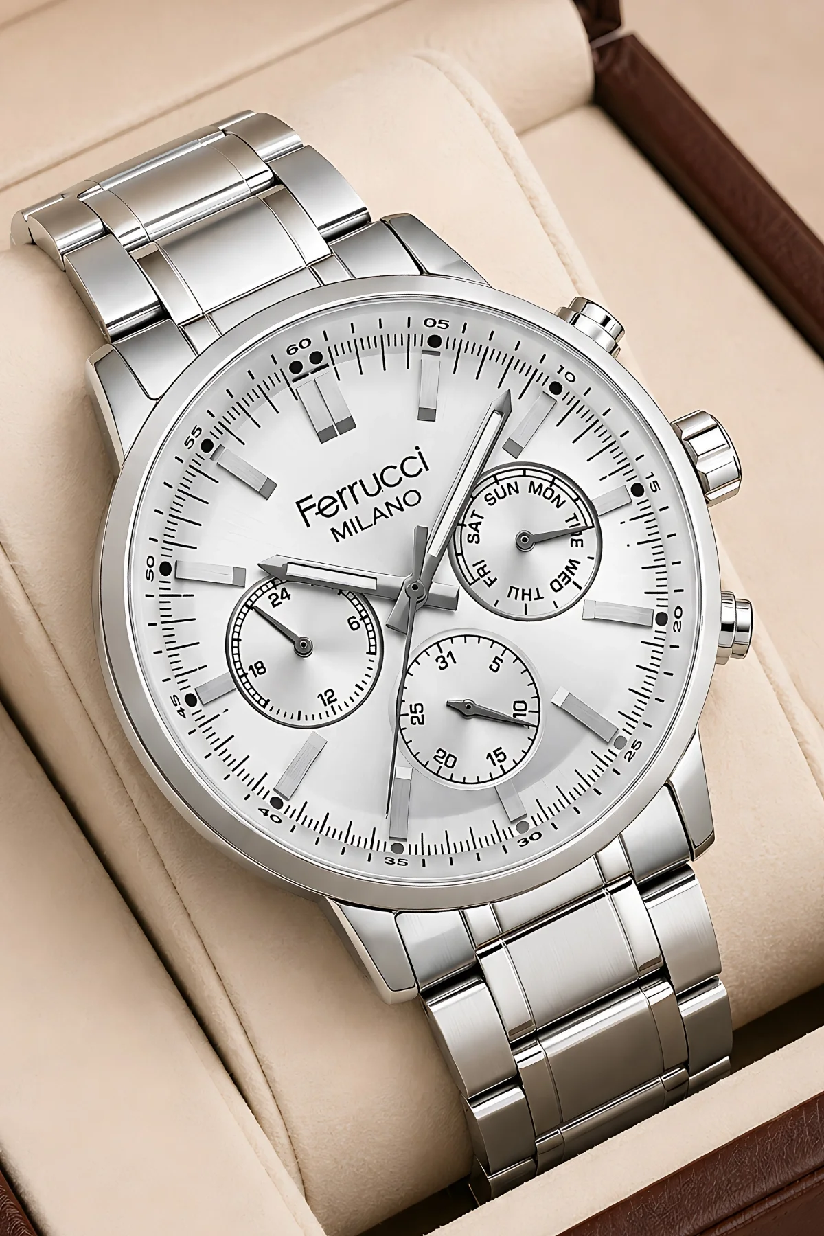 Ferrucci Function Erkek Kol Saati Çelik Kordon Çelik Kasa+Bileklik Gümüş-Beyaz zmfer047