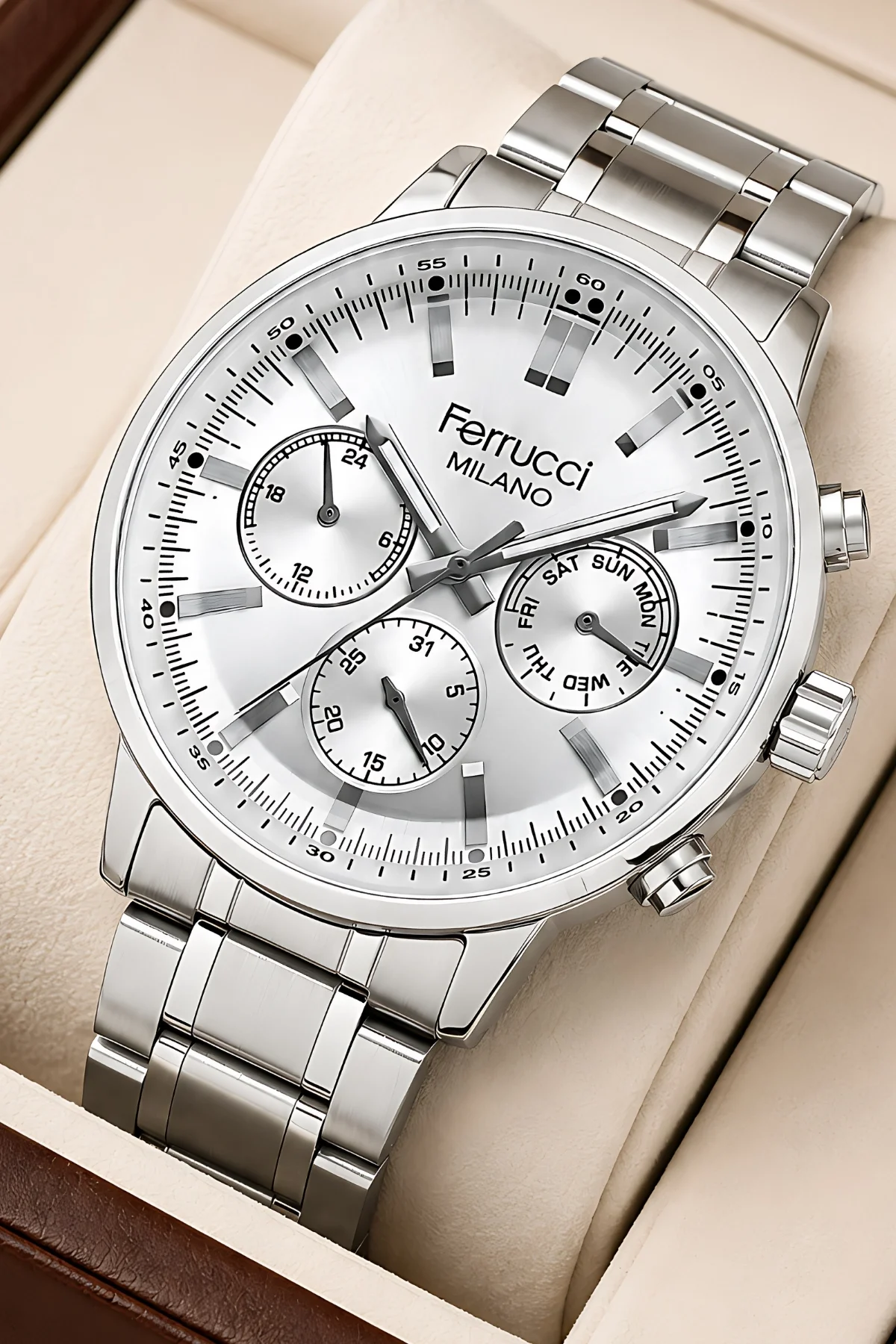 Ferrucci Function Erkek Kol Saati Çelik Kordon Çelik Kasa+Bileklik Gümüş-Beyaz zmfer047