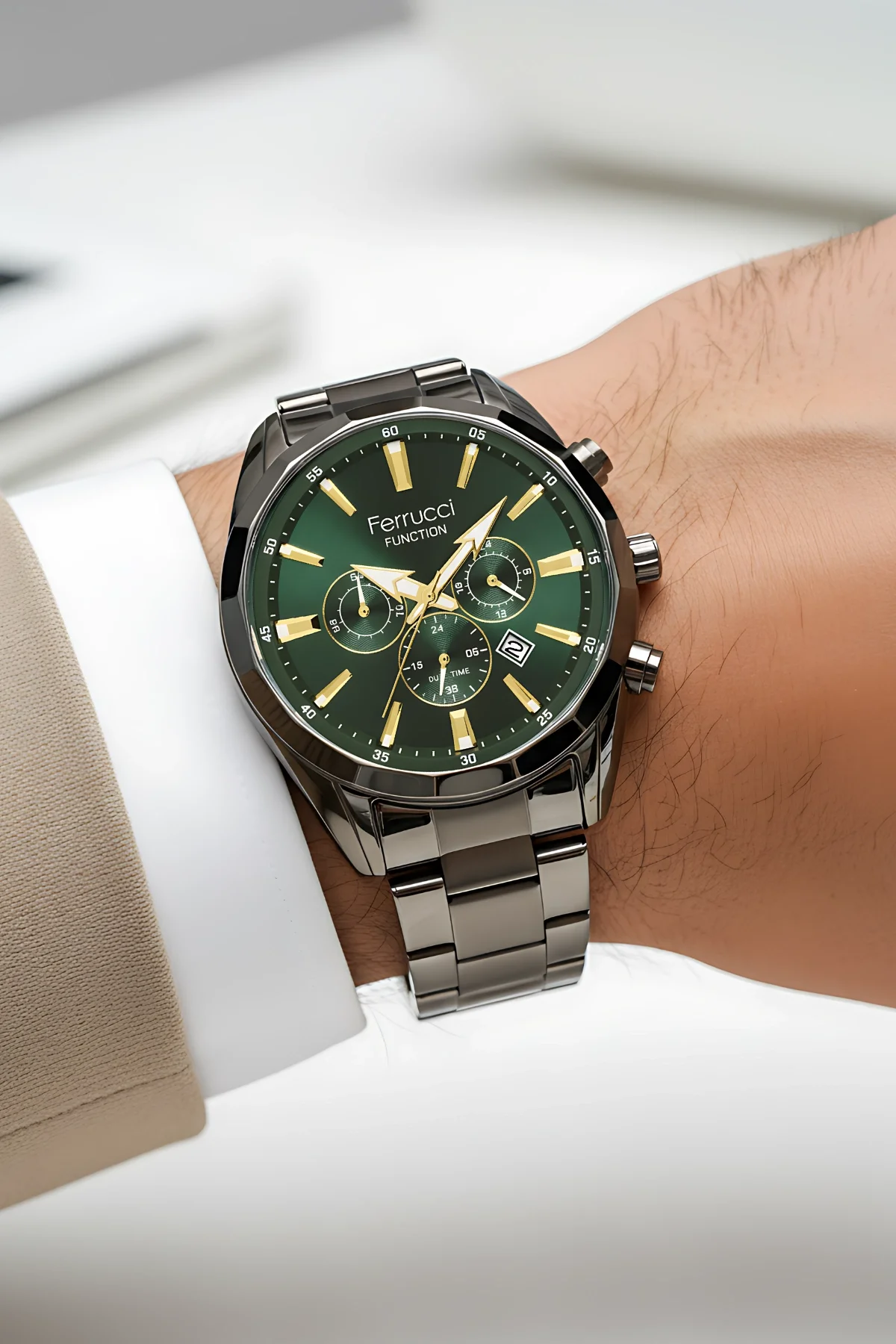 Ferrucci Function Erkek Kol Saati Füme Çelik Kasa & Kordon 44 mm 3 ATM Suya Dayanıklı, ZMFER041